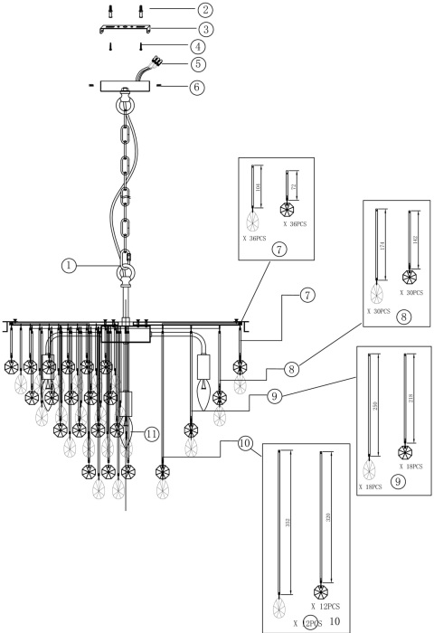 Подвесная люстра хрустальная Linn MOD091PL-07CH (mod091pl-07ch)