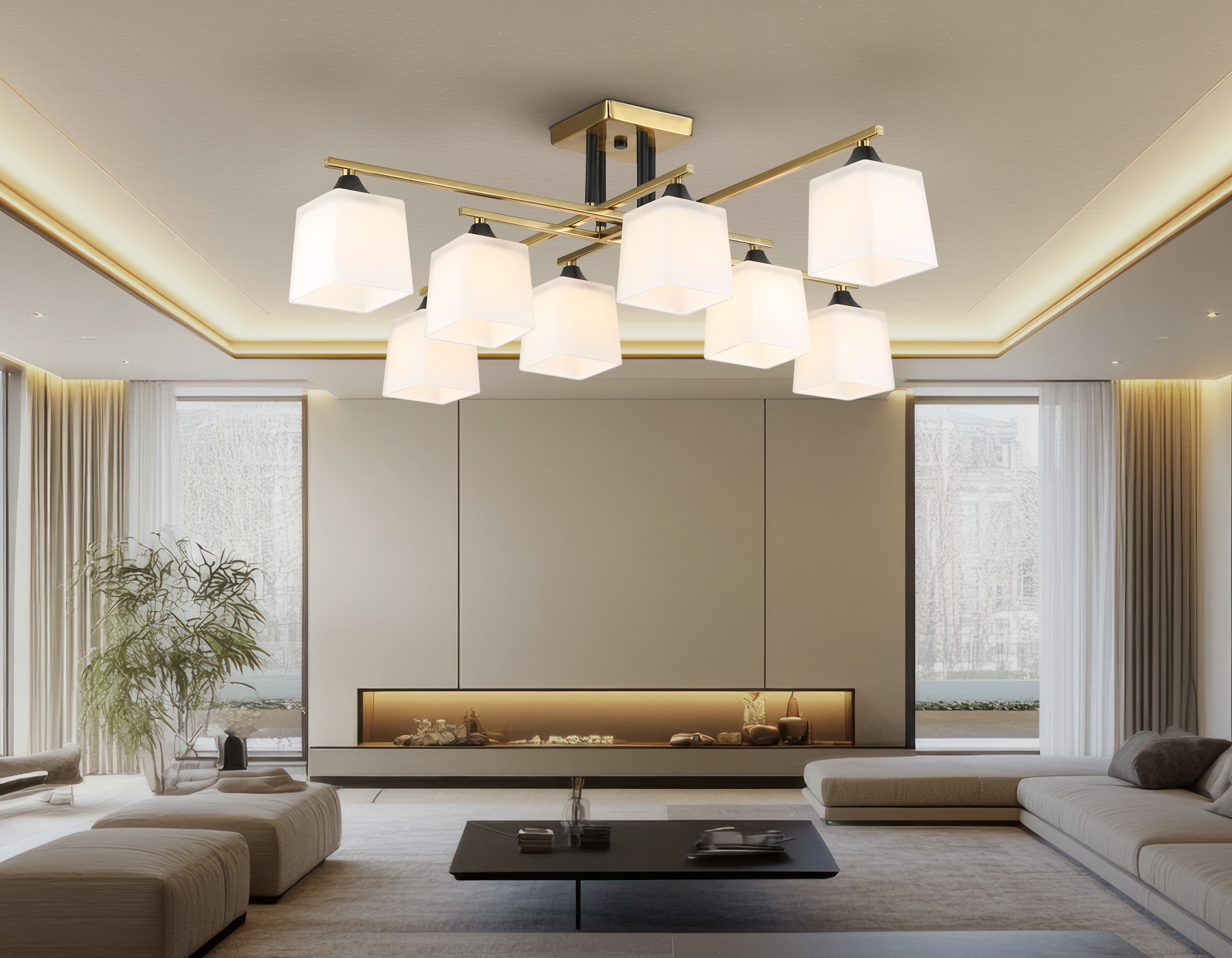 Люстра на штанге со стеклянными плафонами TR303044/8 CP медь E27/8 max 60W 820*820*260