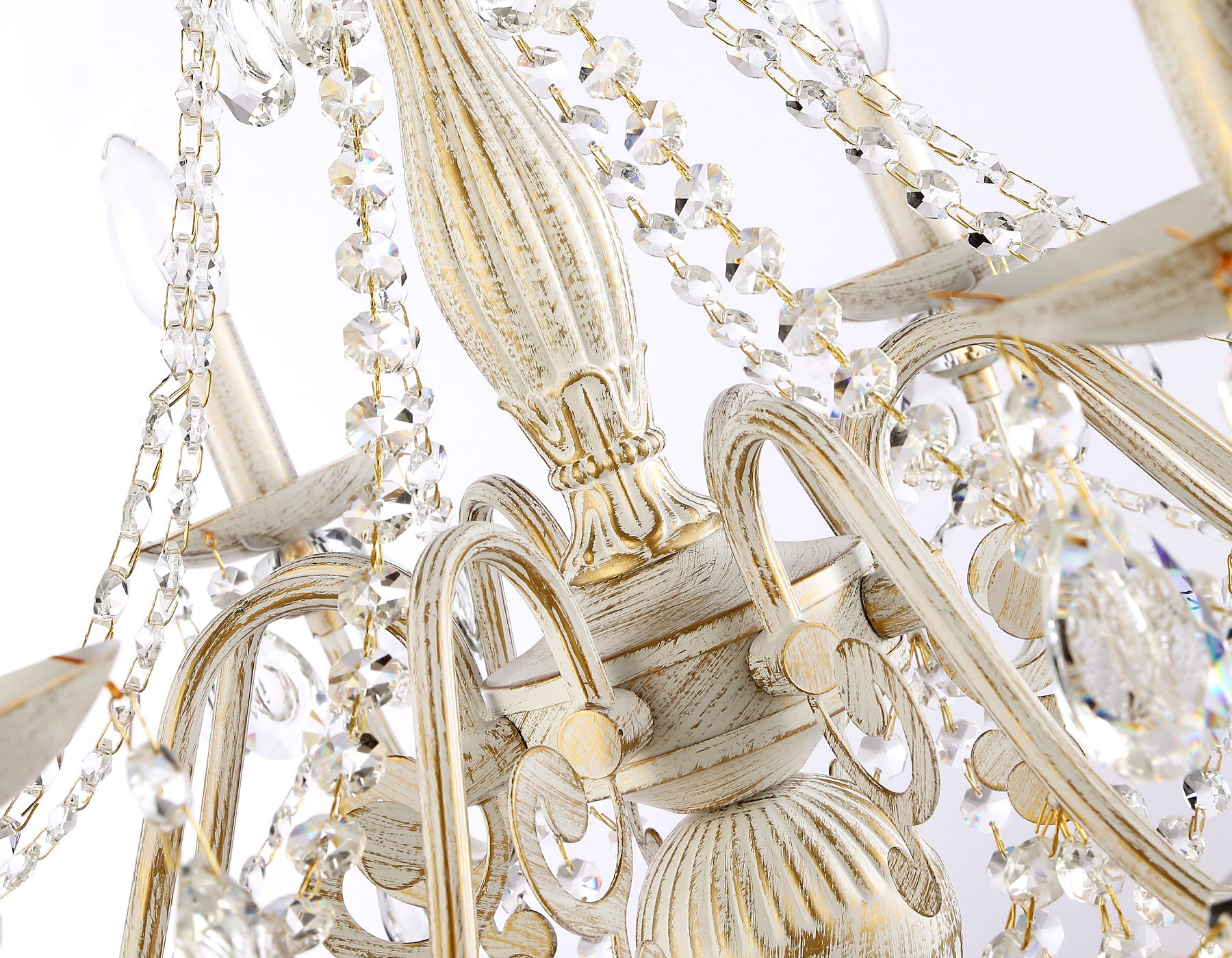 Классическая подвесная люстра с хрусталем TR4945/8 WH/GD/CL белый/золото/прозрачный E14/8 max 40W D715*555