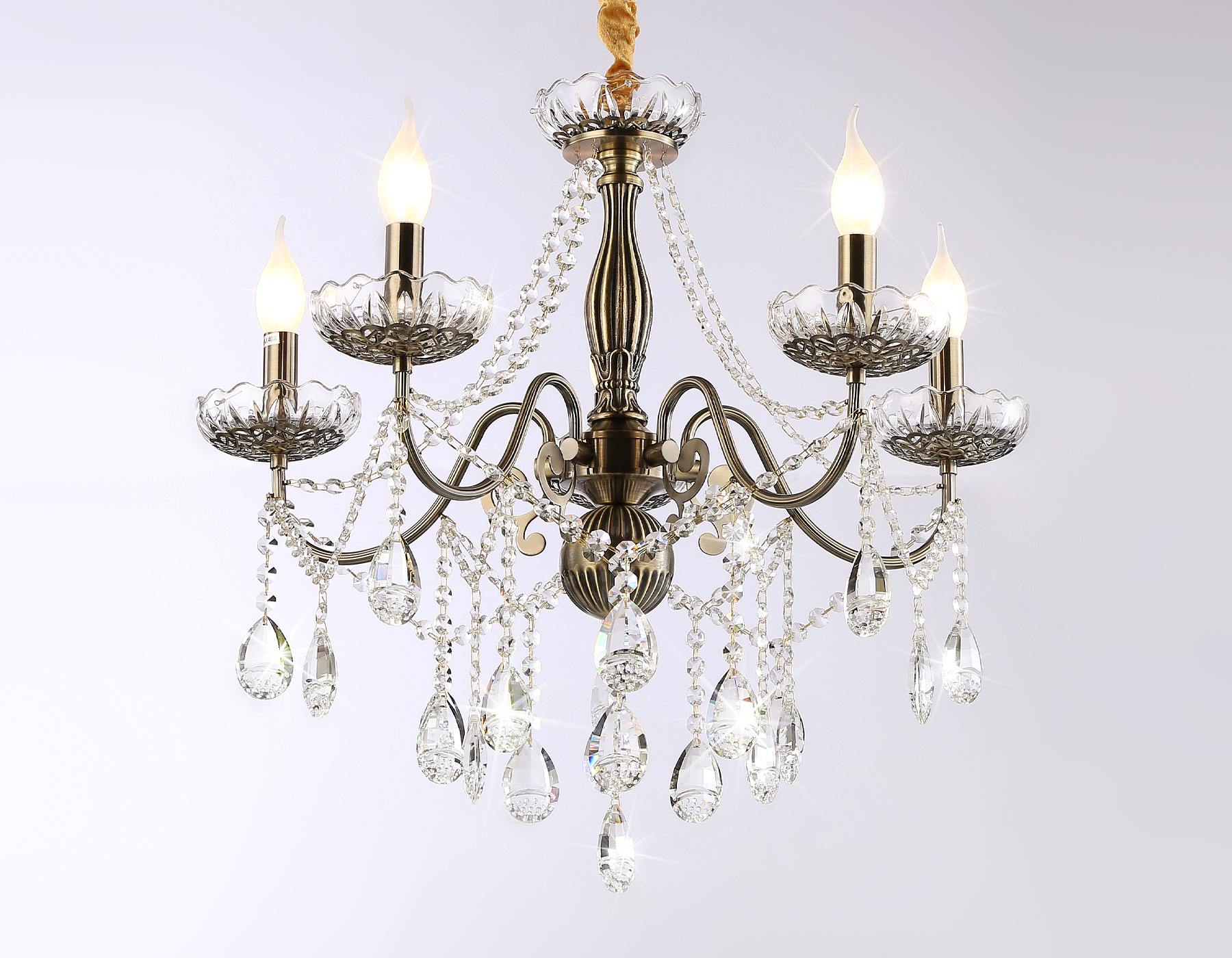 Подвесная классическая люстра с хрусталем TR4949/5 SB/CL бронза/прозрачный E14/5 max 40W D620*585