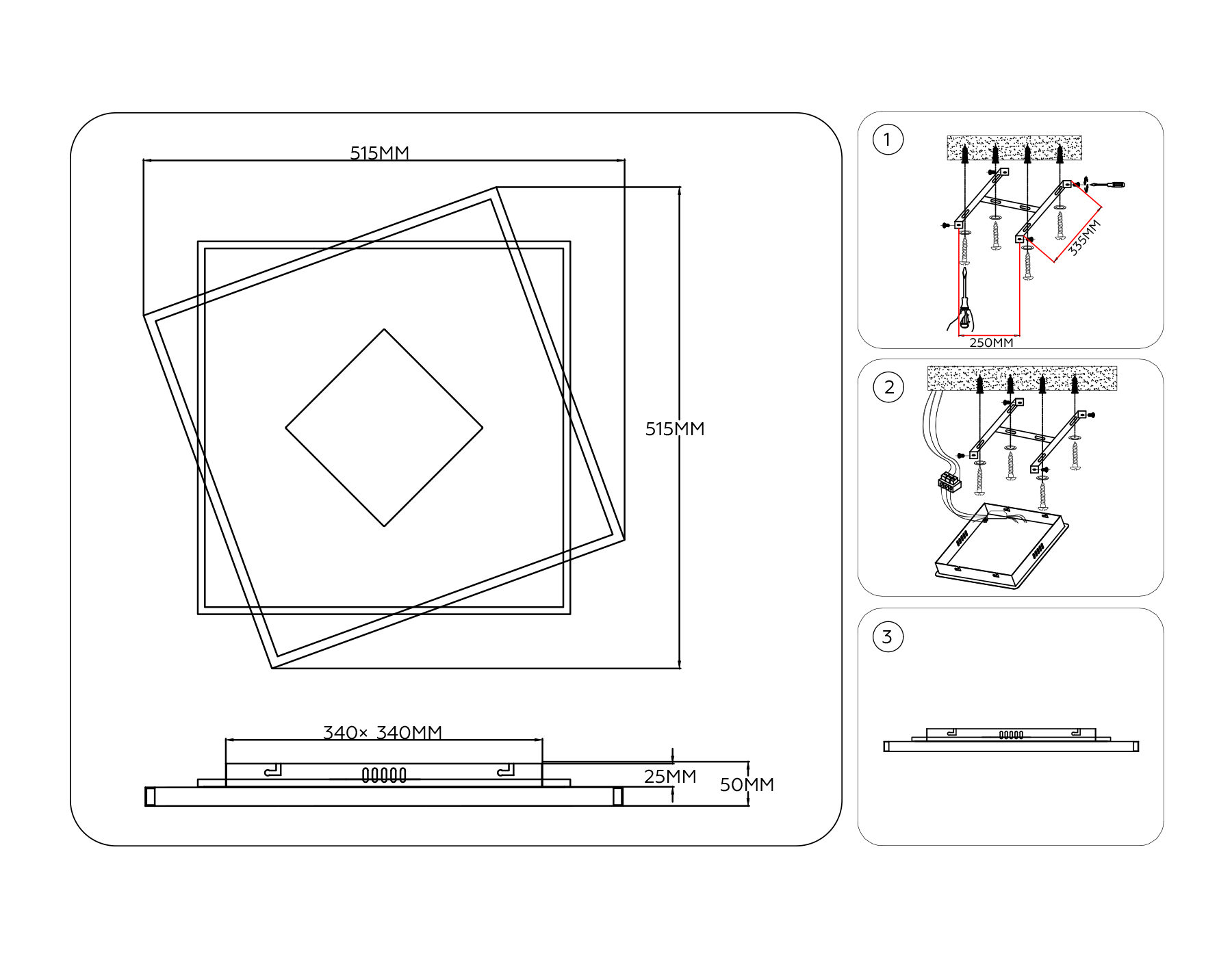 Светильник светодиодный потолочный FL4790 WH/WD белый/дерево 77W 3000-6000K 515*515*50 (без ПДУ)