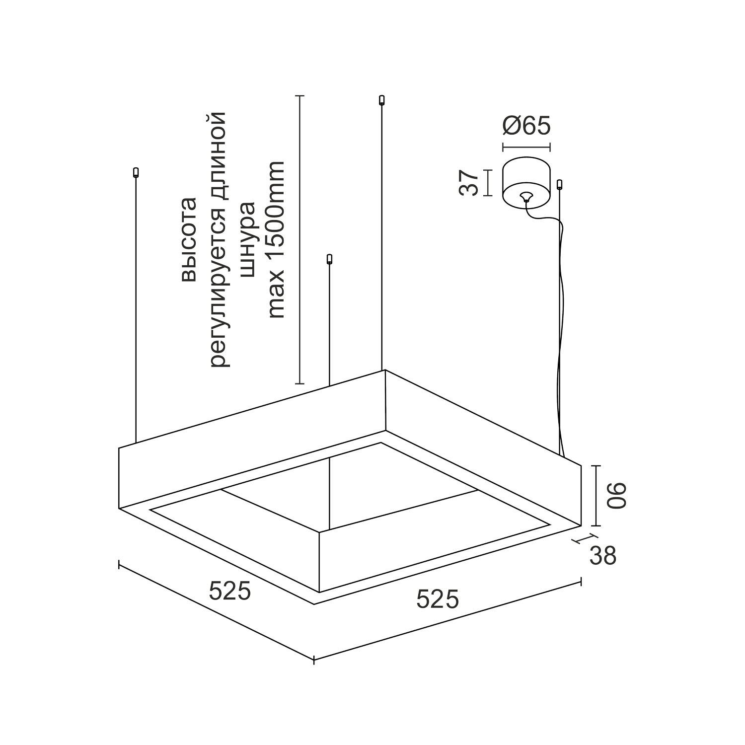 Подвесной светодиодный светильник Ledron KVADRO HL 525 Black 3000K (4658)