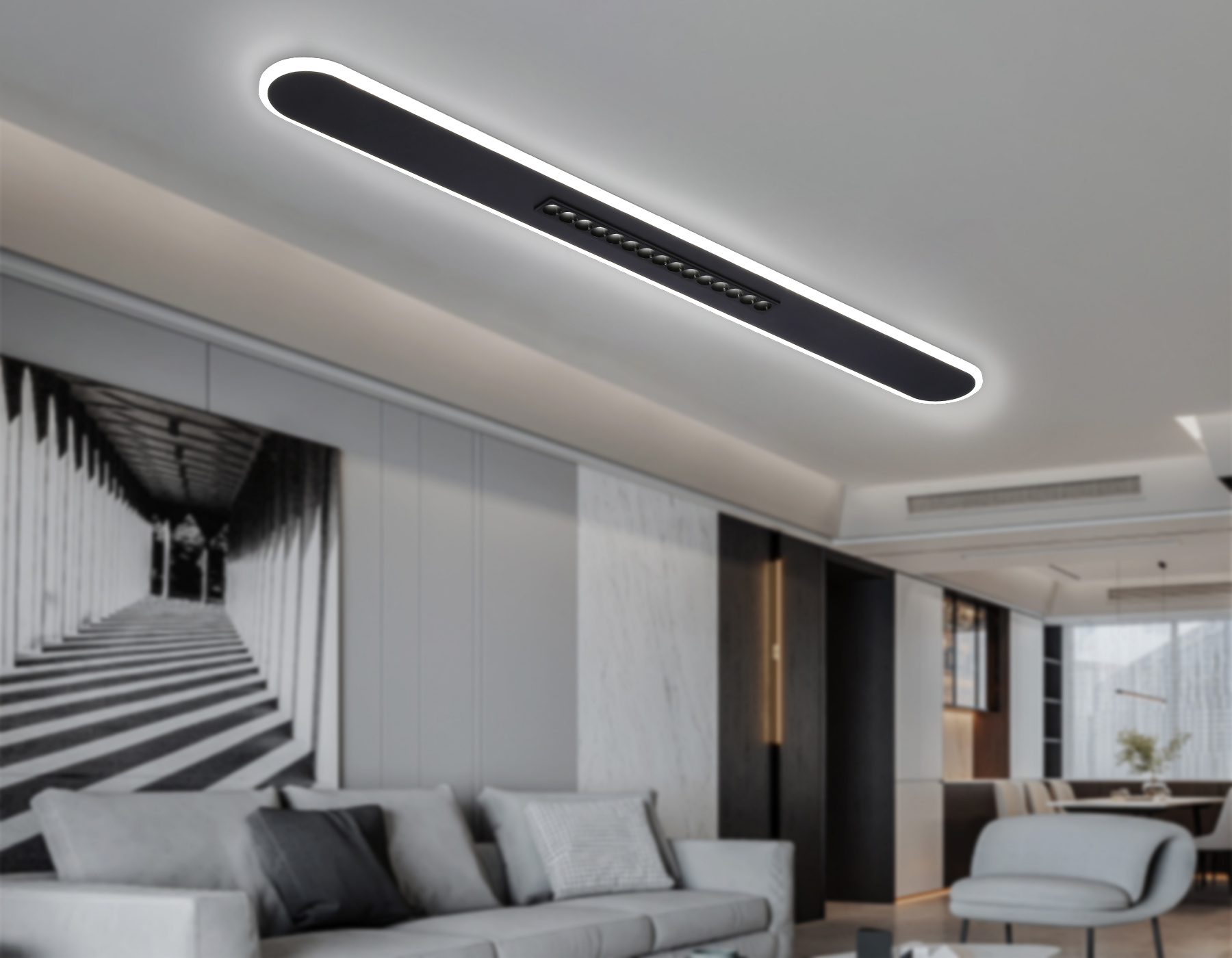 Потолочный светодиодный светильник FL51448 BK черный 70W 3000K-6400K+4200K 1200*125*40 (Без ПДУ)