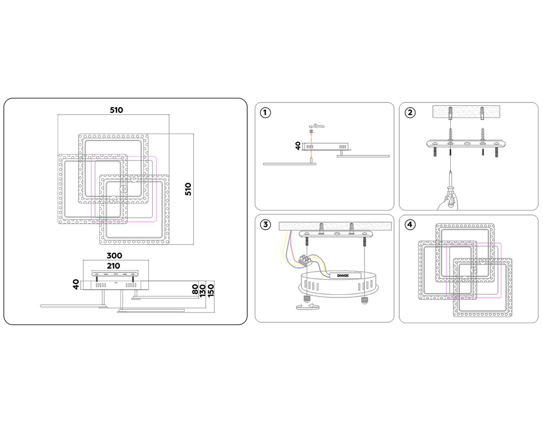 Потолочный светодиодный светильник с пультом FA536/3 CH хром 118W 510*510*150 (ПДУ РАДИО 2.4G)