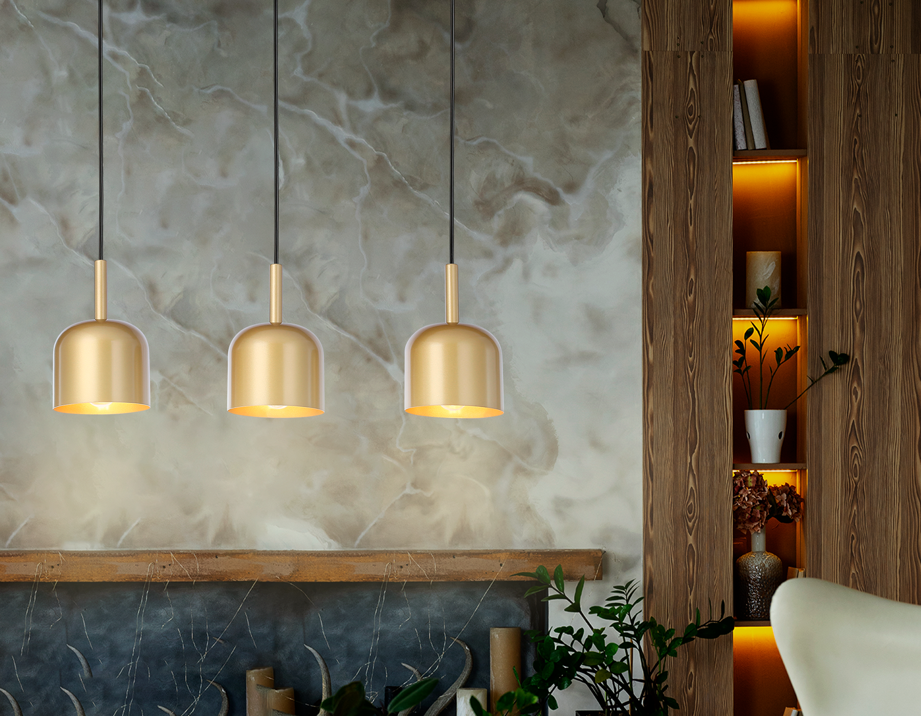 Светильник подвесной TR97118/3 GD/BK золото/черный E27*3 max 40W D130*113*1200