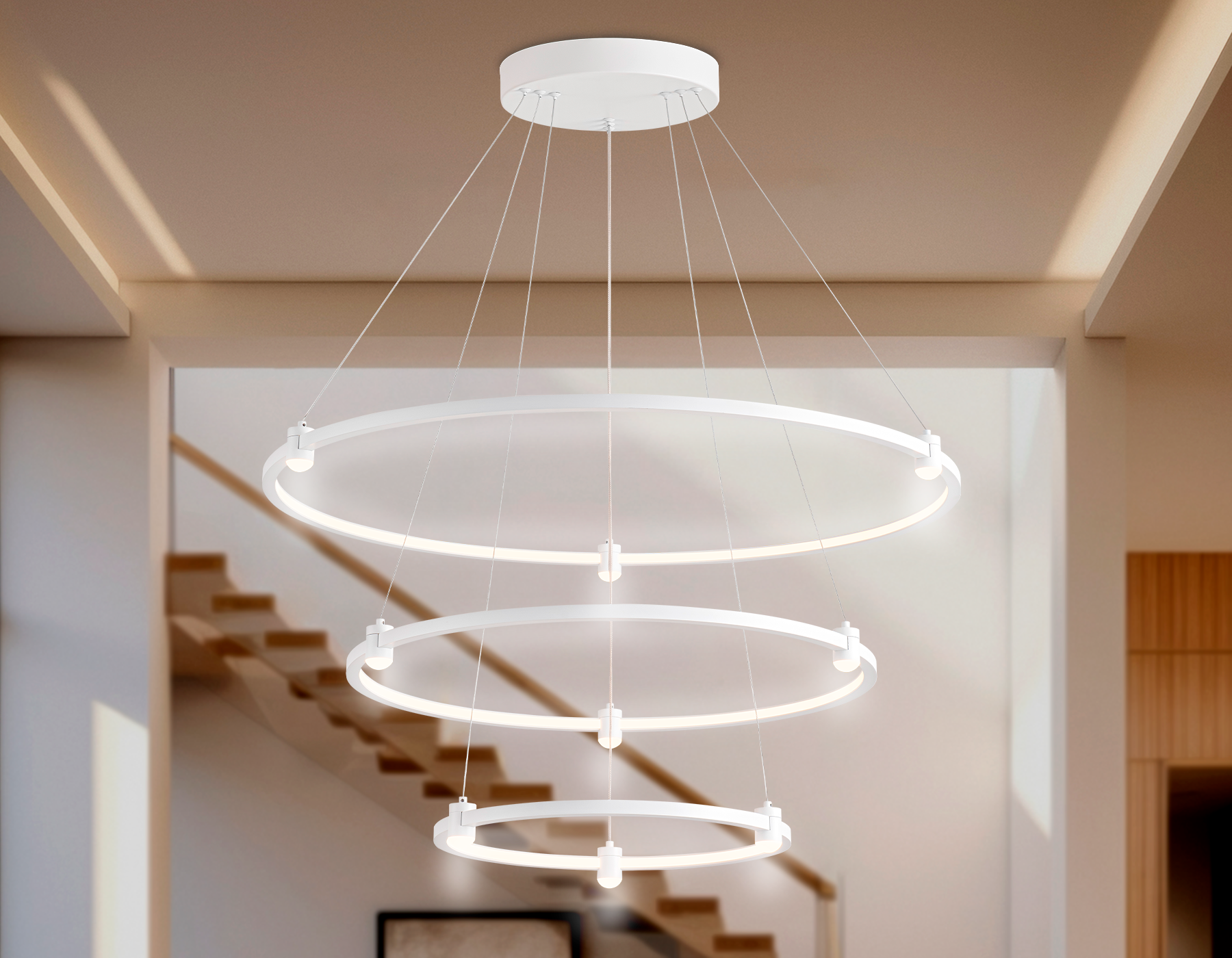 Подвесной светодиодный светильник FL5511/3+9 WH белый 90W 3000K/4200K/6400K D800/600/400*1300 (без ПДУ)