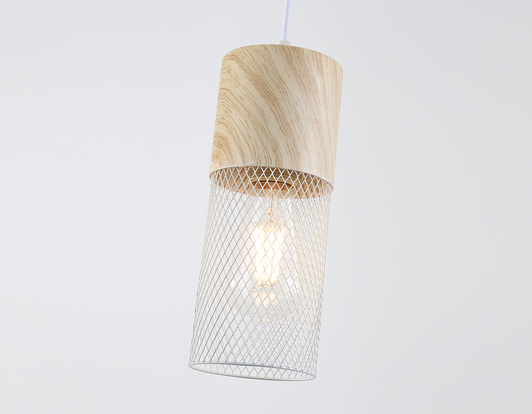 Светильник подвесной TR8498 WH/WD белый/дерево E27 max 60W D100*1000