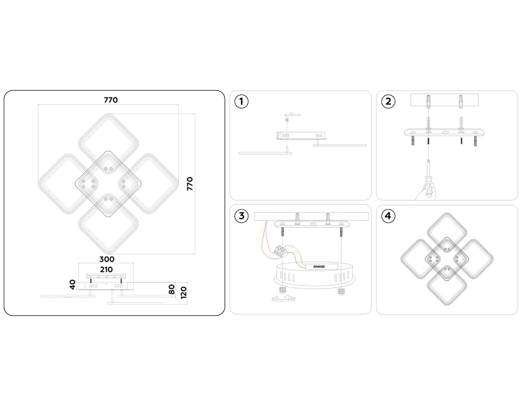 Потолочный светодиодный светильник с пультом FA5301 WH белый 140W 770*770*130 (ПДУ РАДИО 2.4)