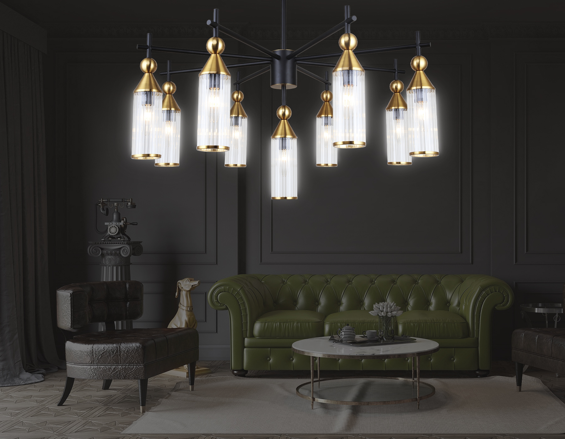 Люстра на штанге LH55258/9 BK/BS/CL черный/латунь/прозрачный E14*9 max 40W D770*530