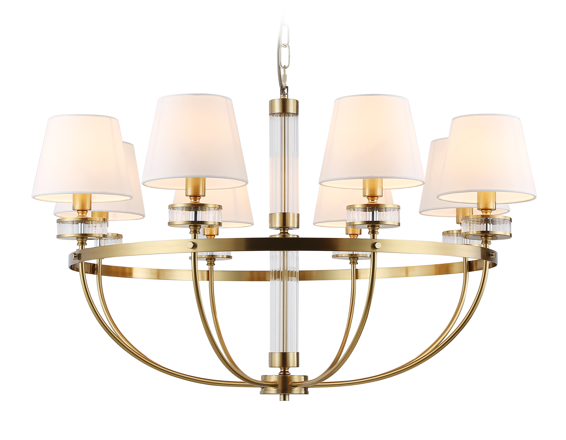 Подвесная люстра с абажурами LH71253/8 BS/WH латунь/белый E14/8 max 40W D870*990
