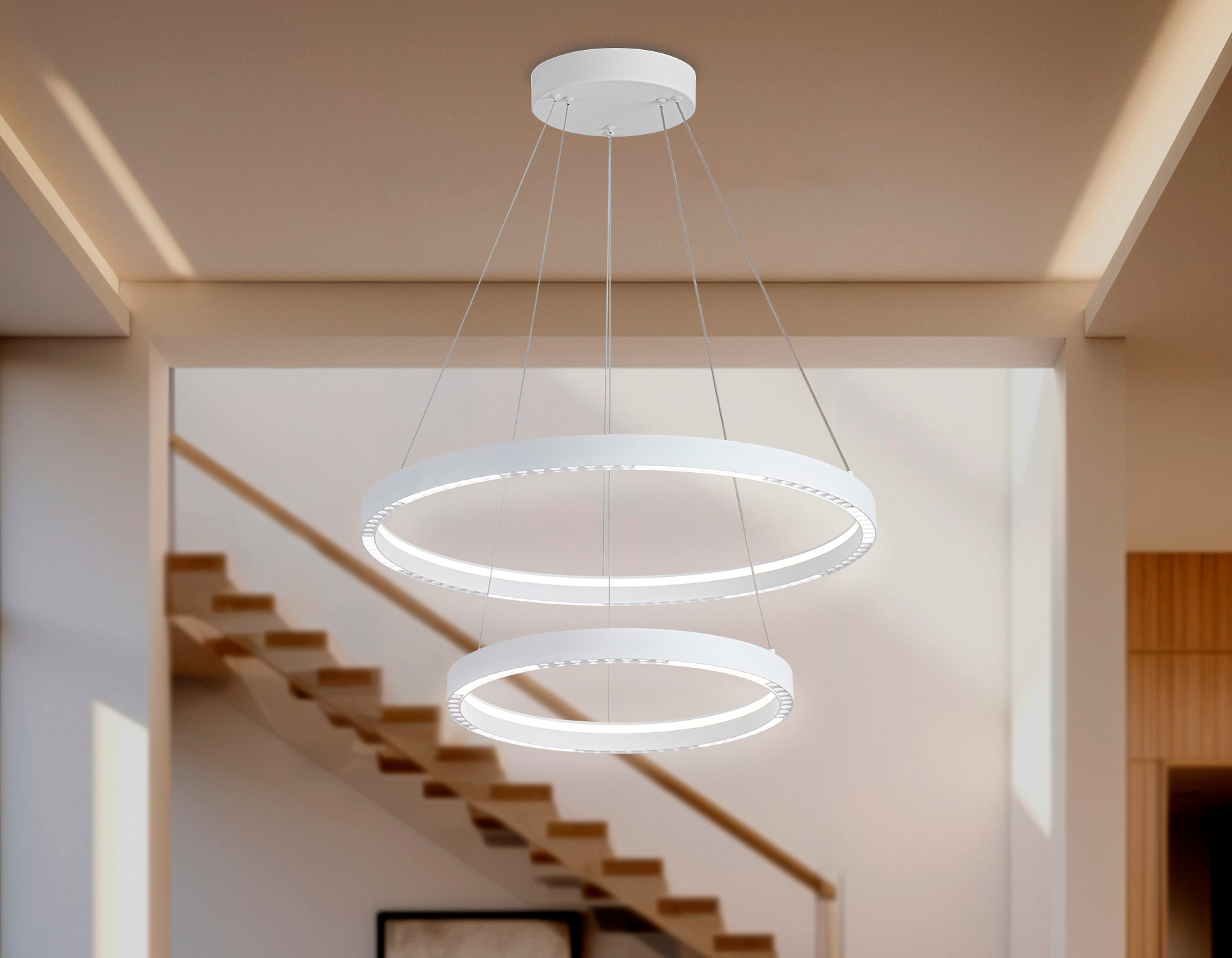 Подвесной светодиодный светильник FL5862/2 WH белый 45W 3000K/4200K/6400K D600/400*830 (без ПДУ)