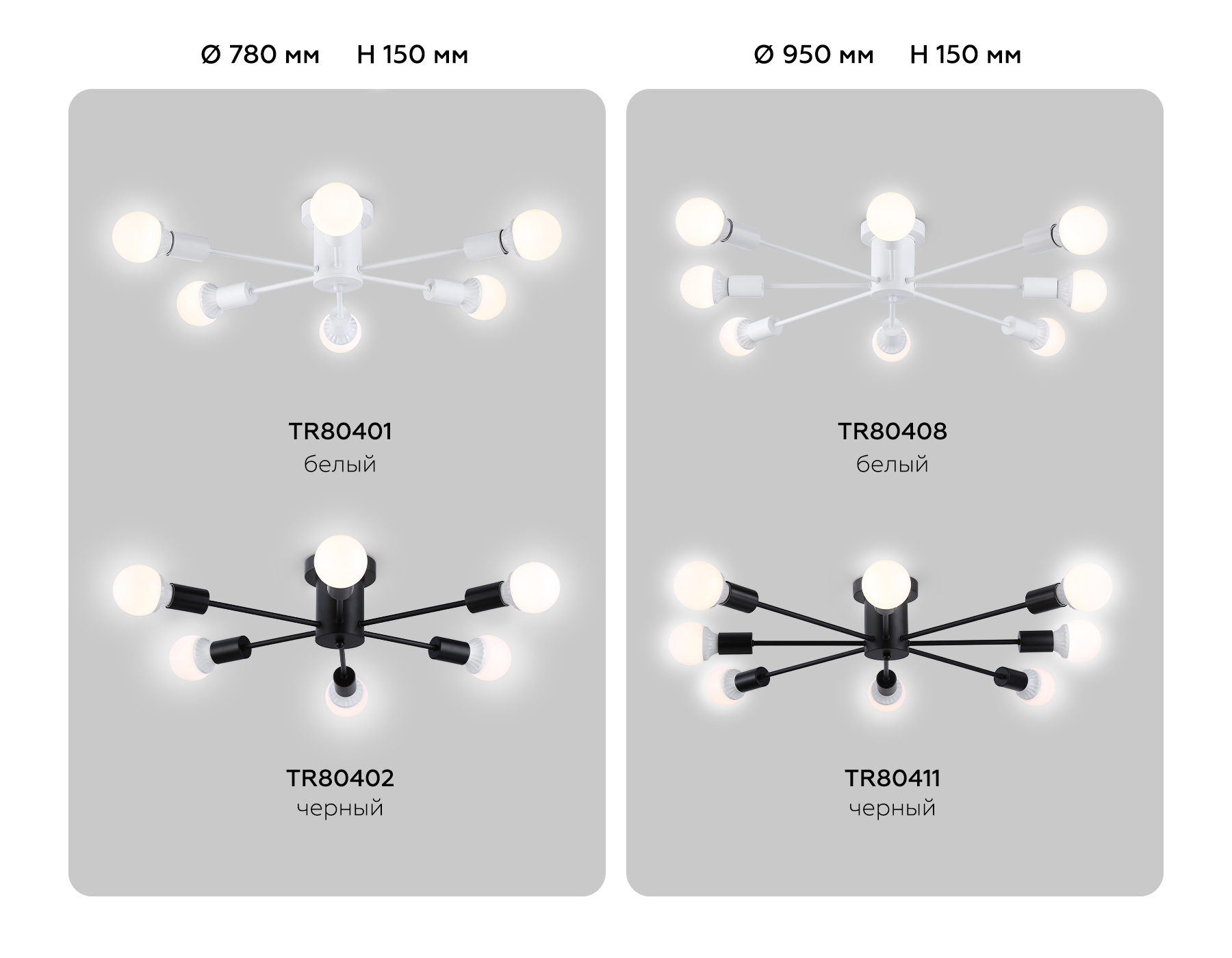 Потолочный светильник в стиле лофт TR80408/8 WH белый E27/8 max 60W D950*150