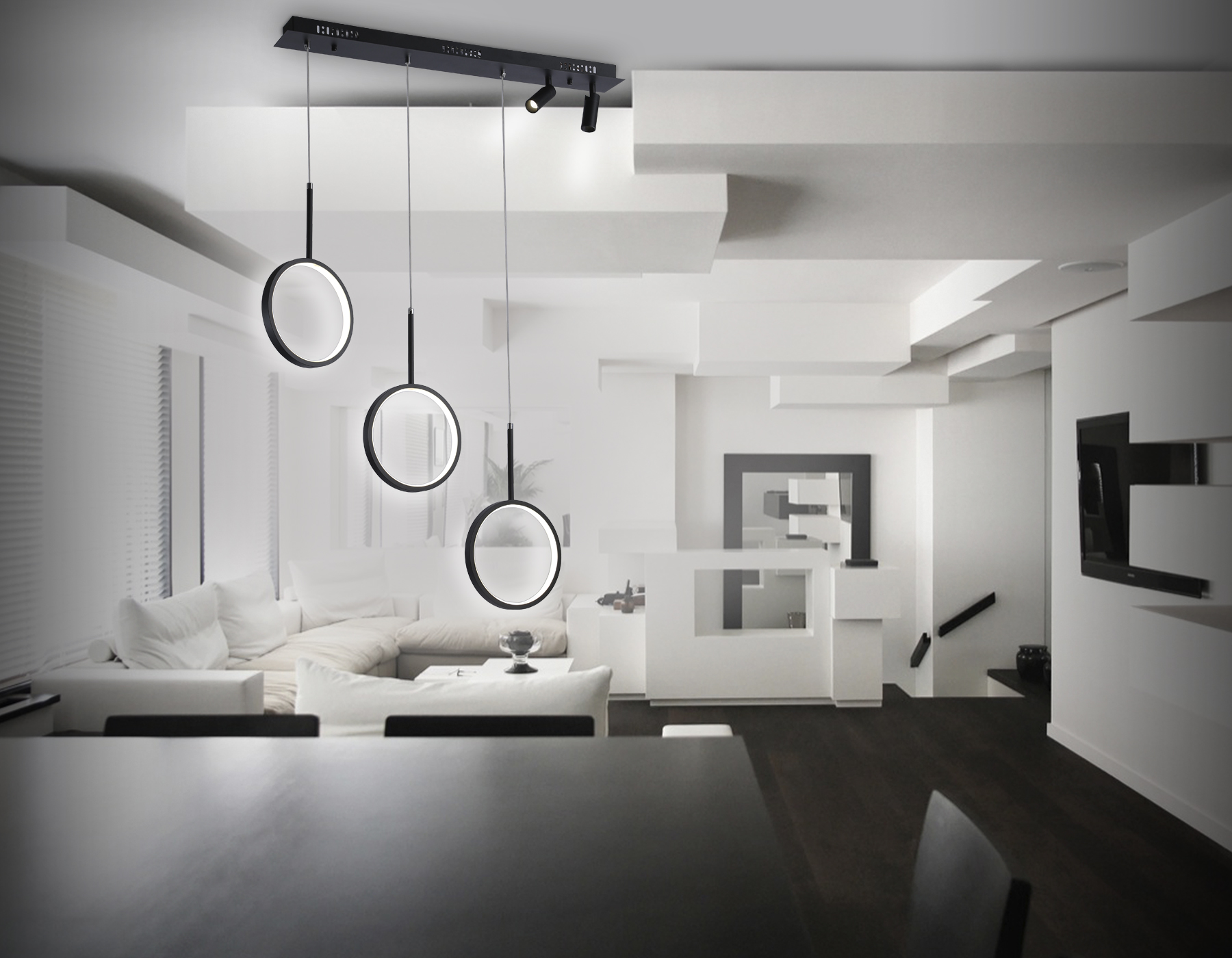 Подвесной светодиодный светильник с пультом FL5278/3+2 BK черный 59W 3000K/4200K/6400K+4200K 800*20*1200 (ПДУ ИК)