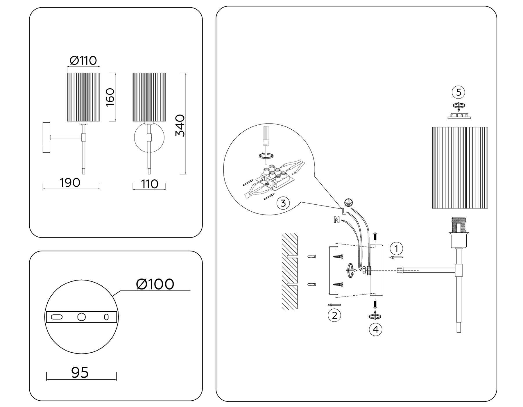Настенный светильник с абажуром LH72385 BS/GR латунь/серый E14 max 40W 190*110*340