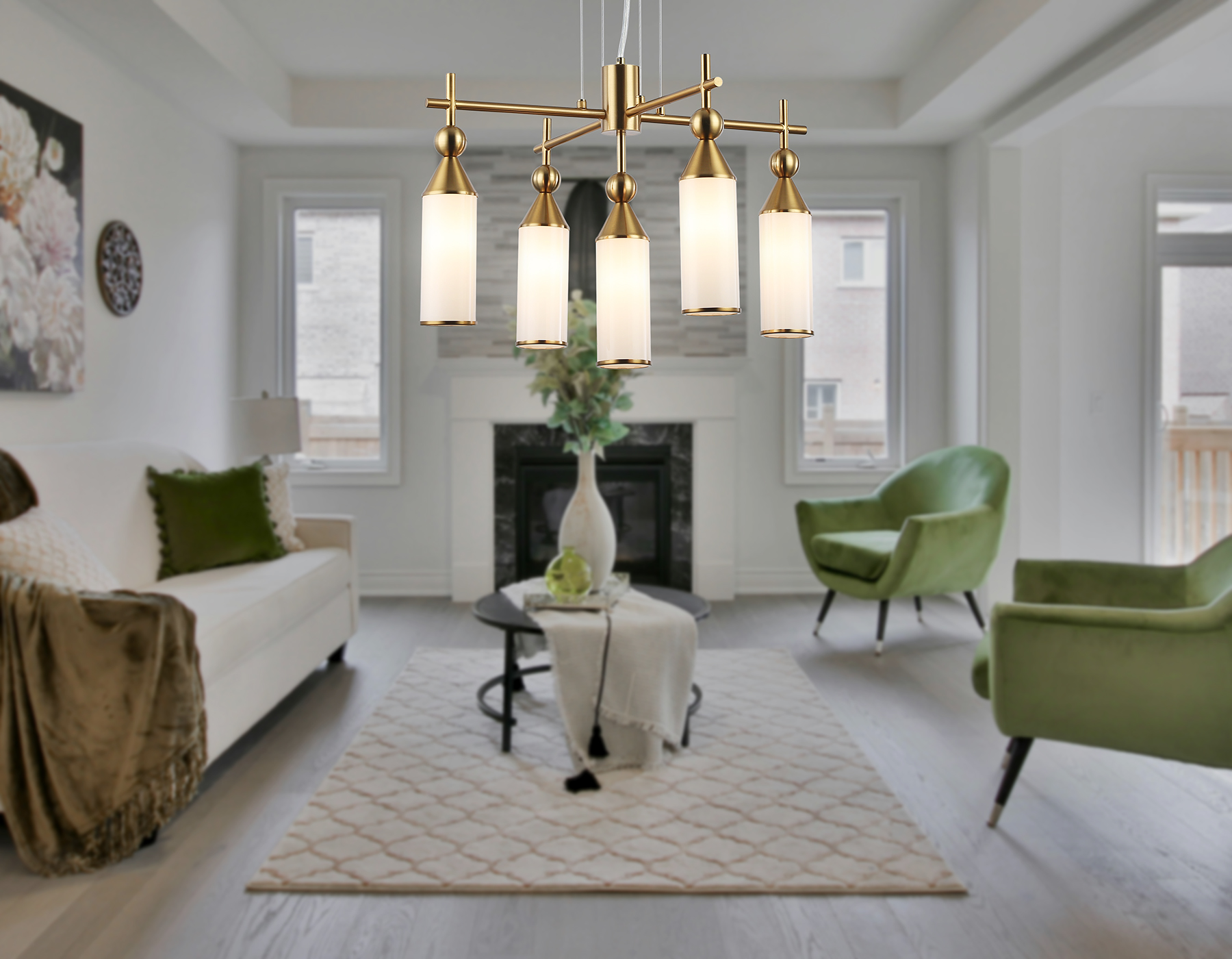 Подвесная люстра LH55276/5 BS/FR латунь/белый матовый E14*5 max 40W D520*1390