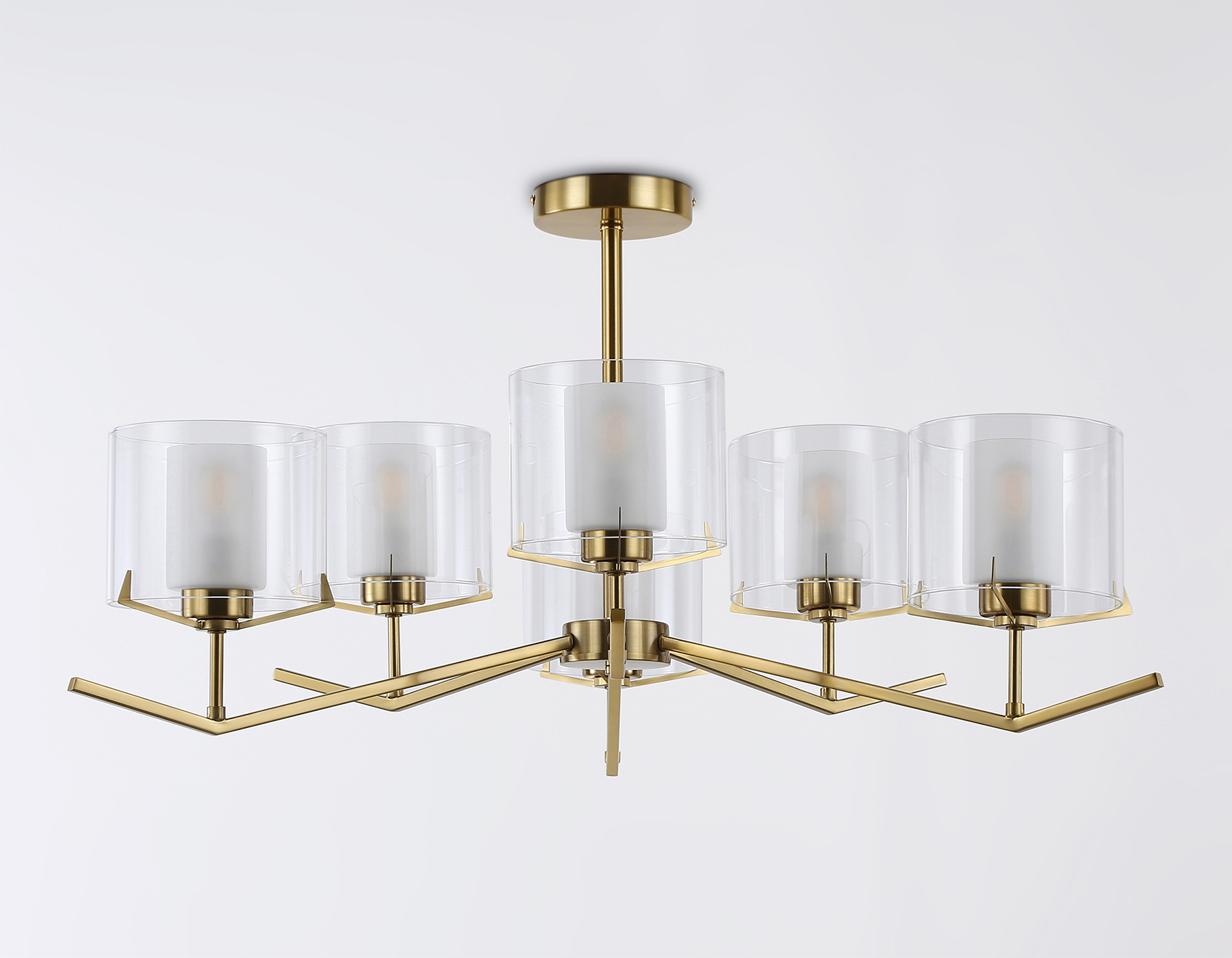 Люстра со стеклянными плафонами на штанге LH57008/6 BS/FR латунь/белый матовый E14/6 max 40W D850*420