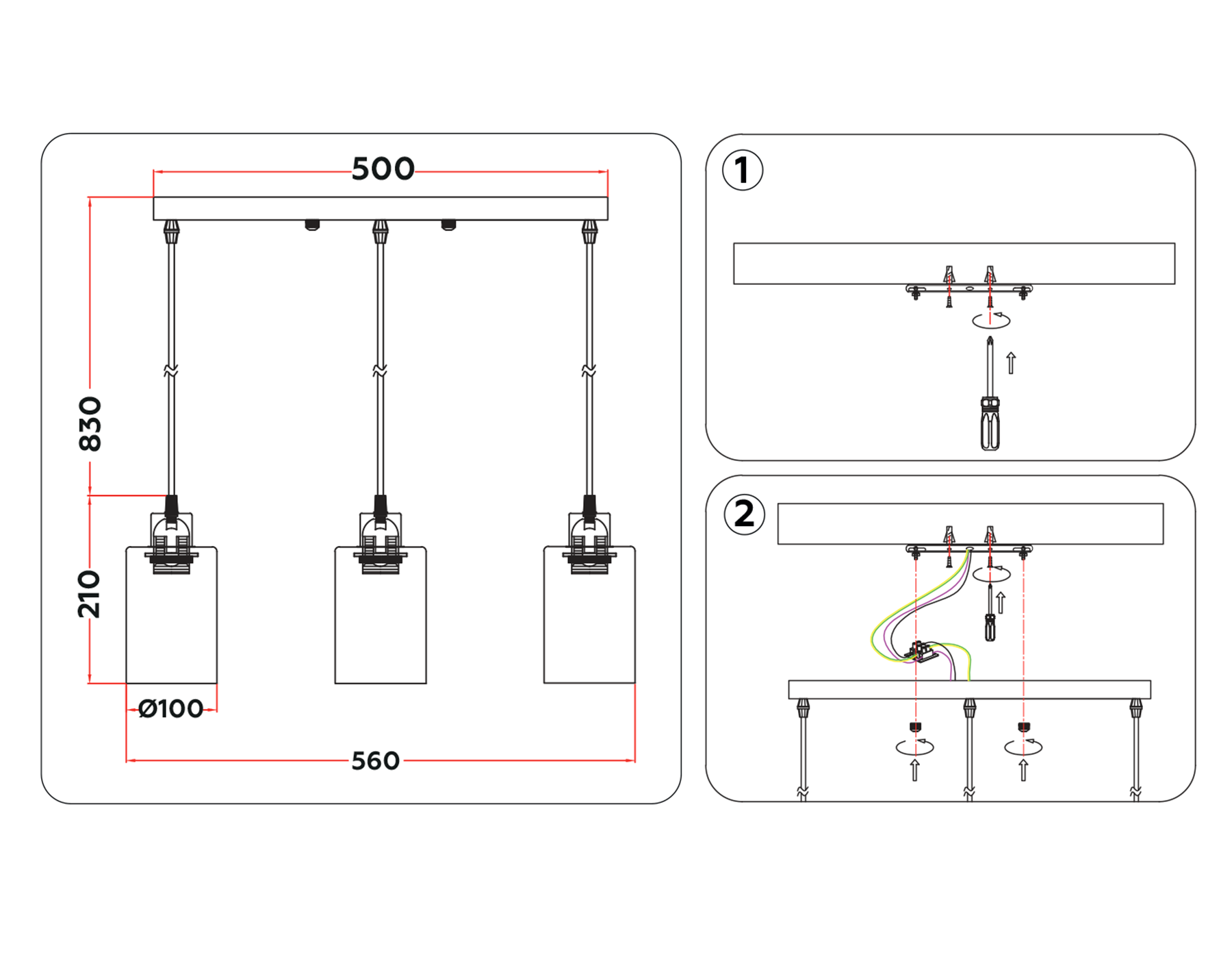 Подвесной светильник в стиле лофт TR3698/3 BK/SM черный/дымчатый E27*3 max 40W 560*100*1040