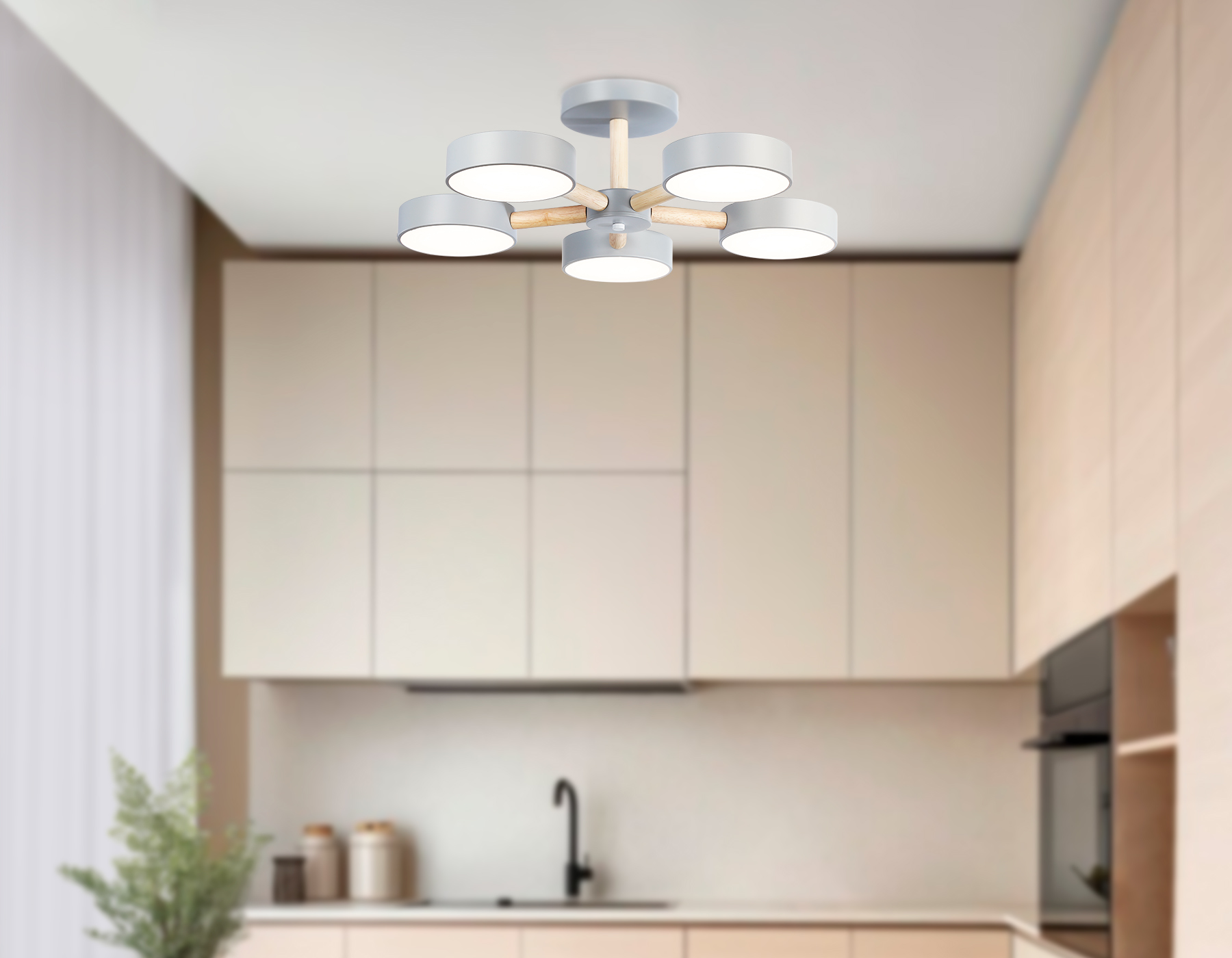 Подвесной светодиодный светильник с пультом FL4826/5 GR серый 3000K-6400K 65W D580*160 (ПДУ ИК)