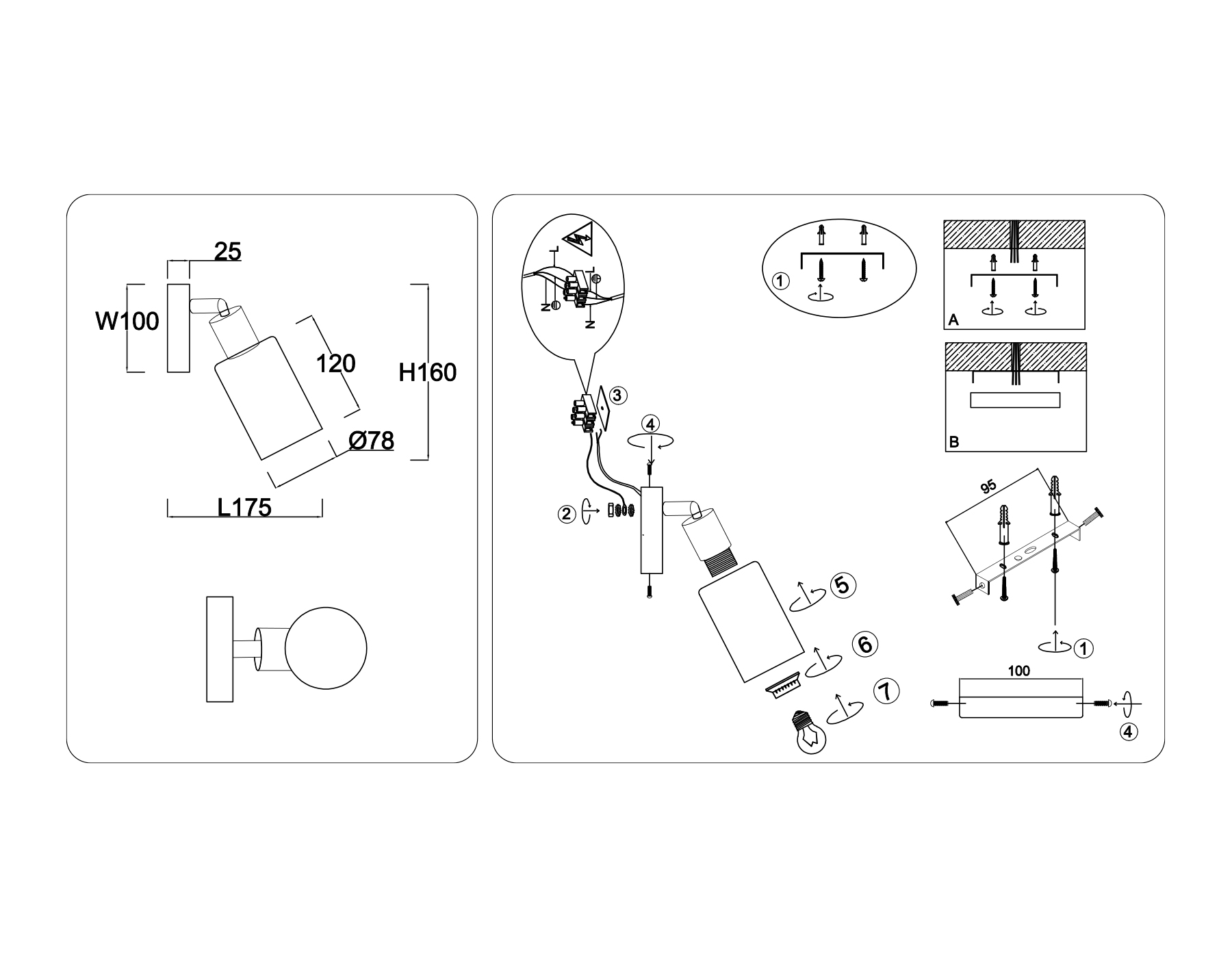 Настенно-потолочный спот в стиле лофт TR8720 BK/WD черный/дерево E14 max 60W 175*100*160
