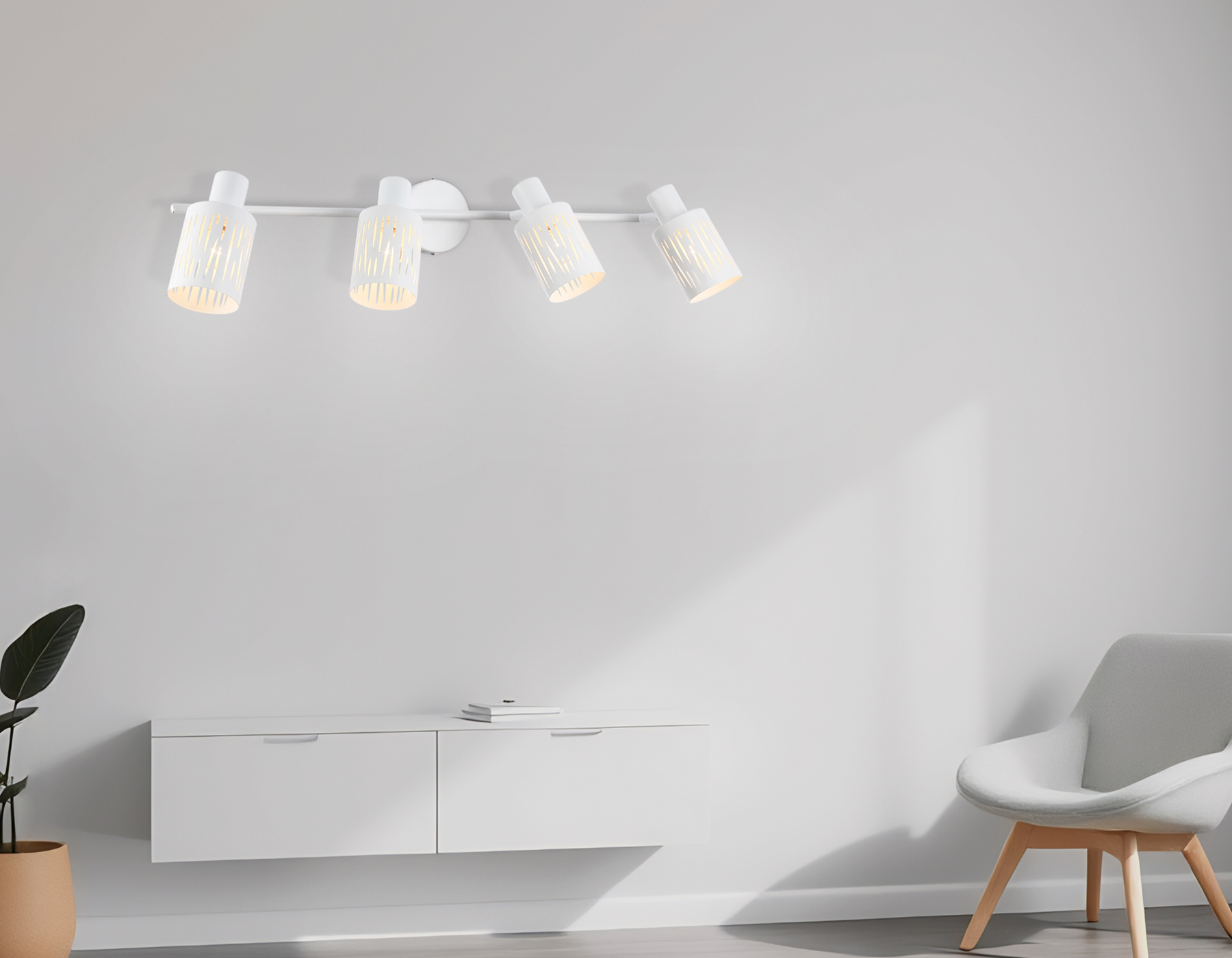 Настенно-потолочный спот в стиле лофт TR8666/4 WH белый E14/4 max 60W 760*100*190