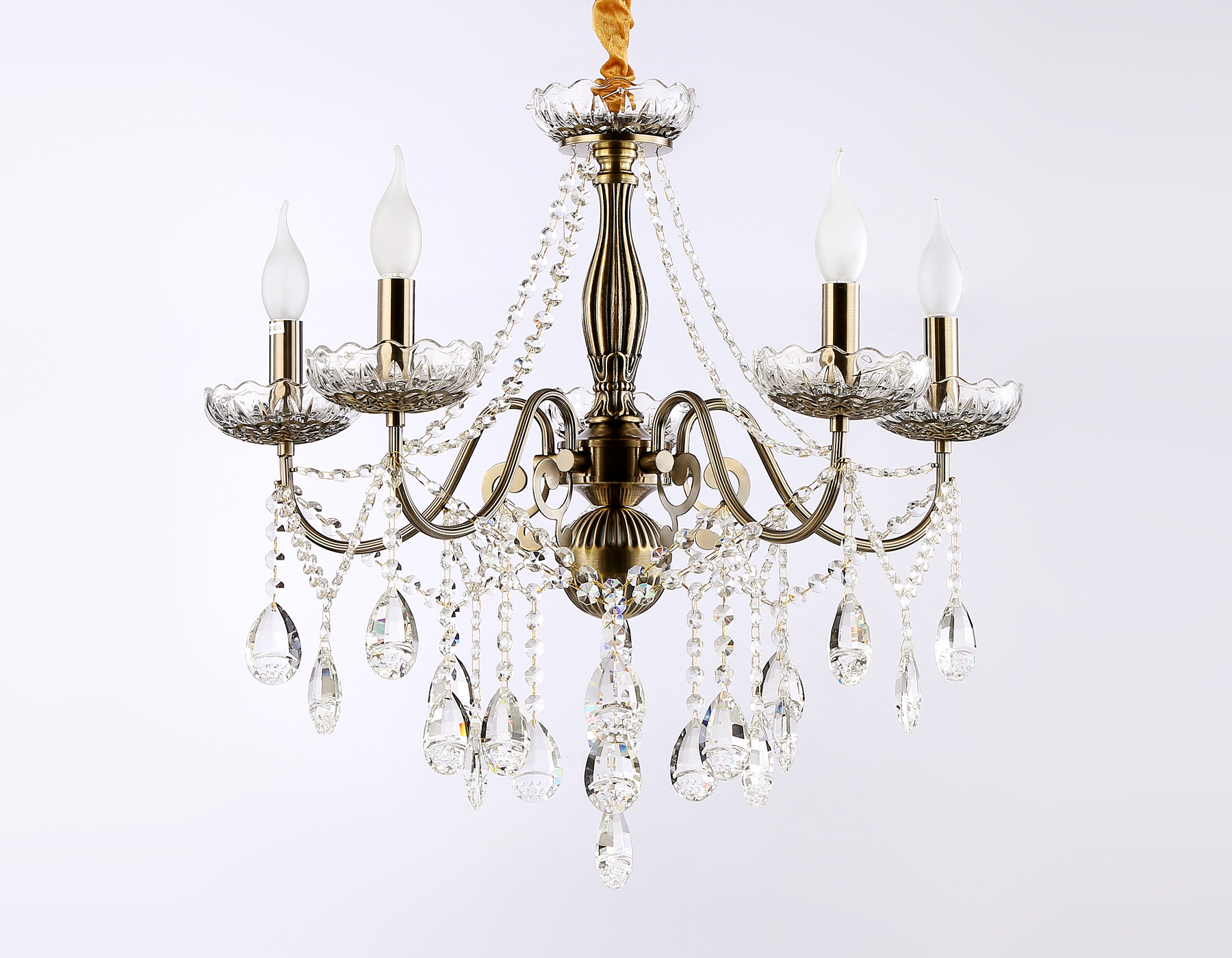 Подвесная классическая люстра с хрусталем TR4949/5 SB/CL бронза/прозрачный E14/5 max 40W D620*585