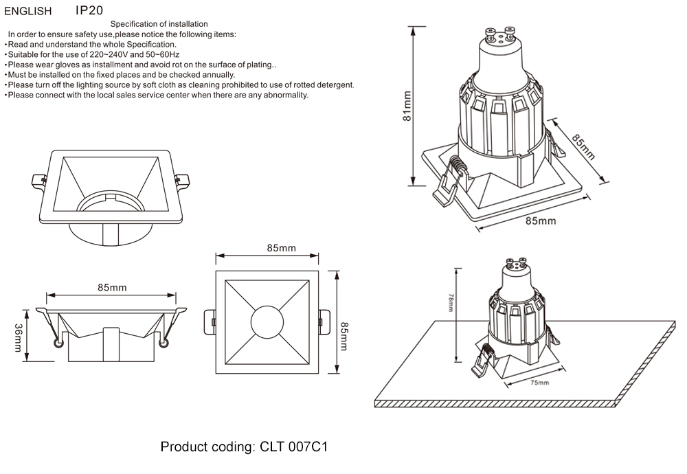 Светильник встраиваемый Crystal Lux CLT 007C1 BL