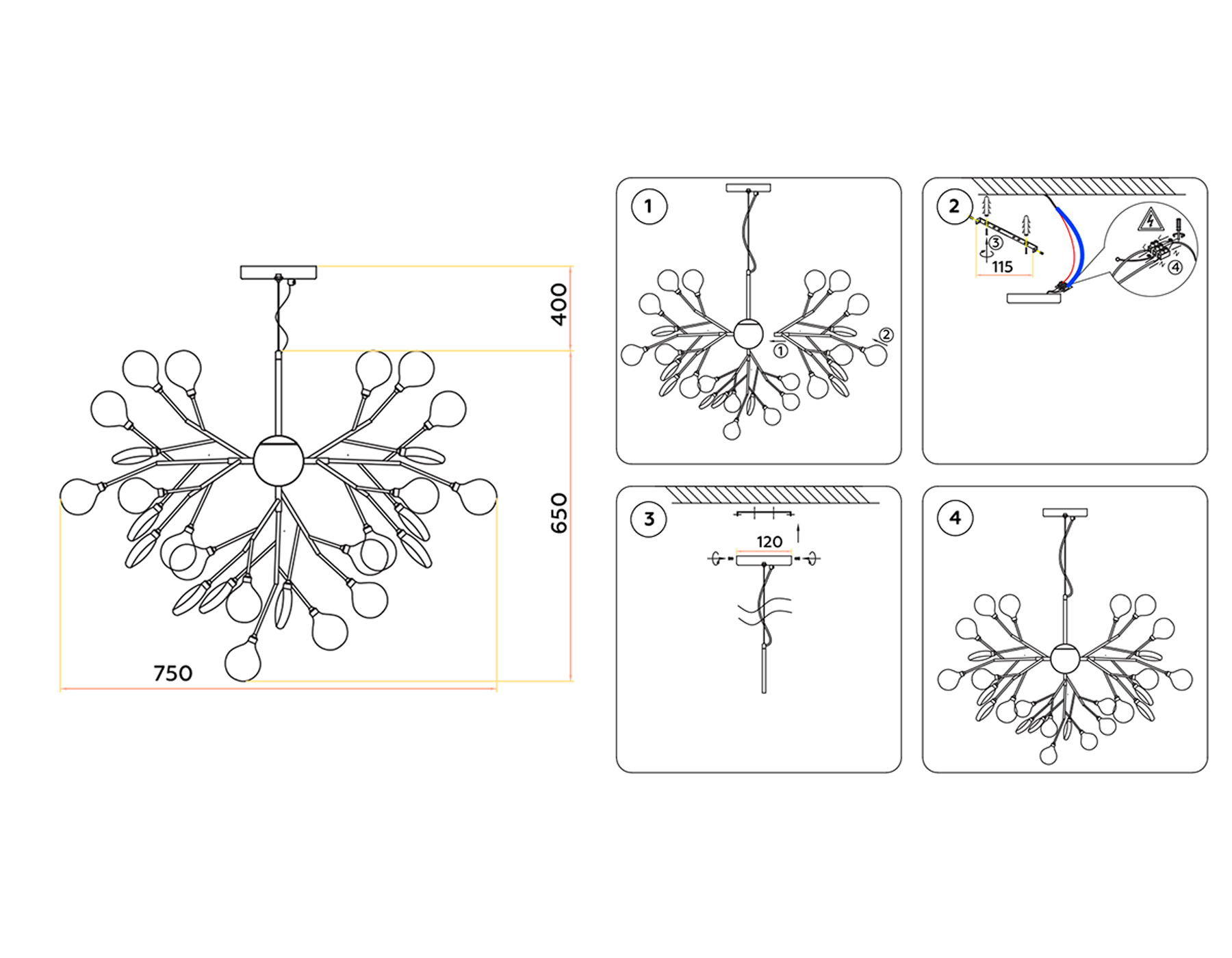 Подвесная люстра TR3021/36 DCF/TI темный кофе/янтарь G4/36 max 20W D750*650