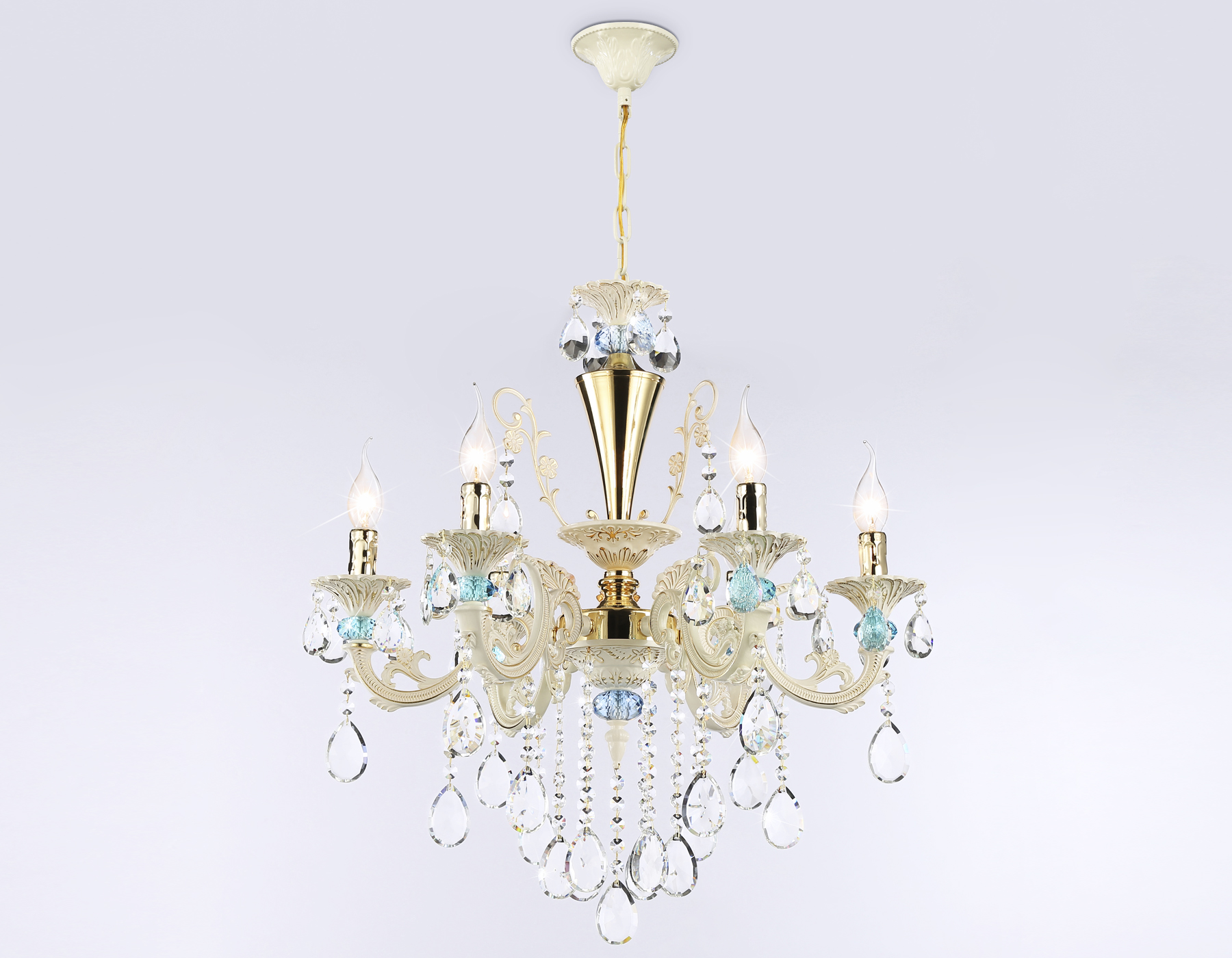 Подвесная люстра с хрусталем TR4923/6 GD/WH/BL золото/белый/голубой E14*6 max 40W D600*620