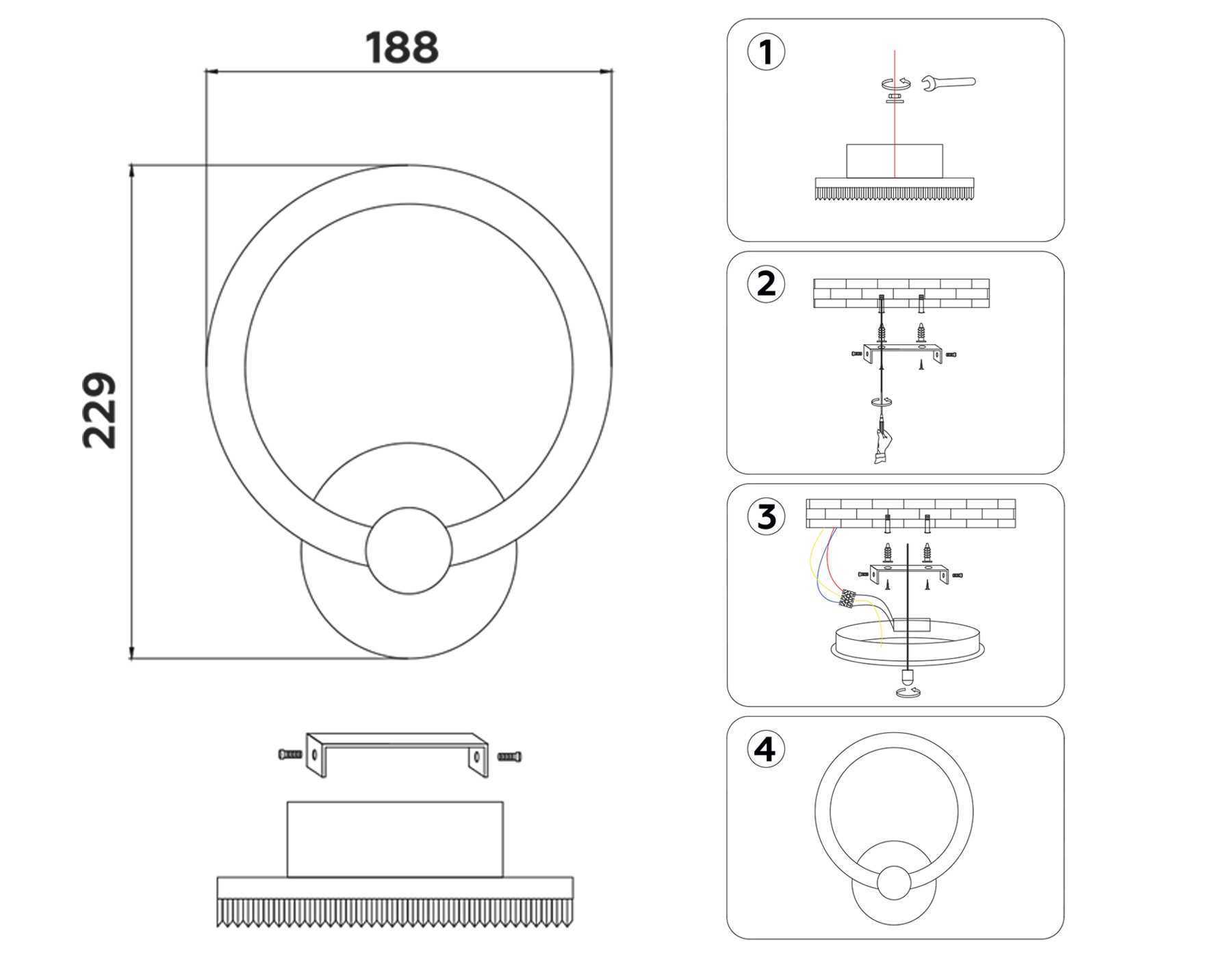 Светодиодный настенный светильник с выключателем на корпусе FA3849 WH белый 14W 3000K-6400K 229*188*100