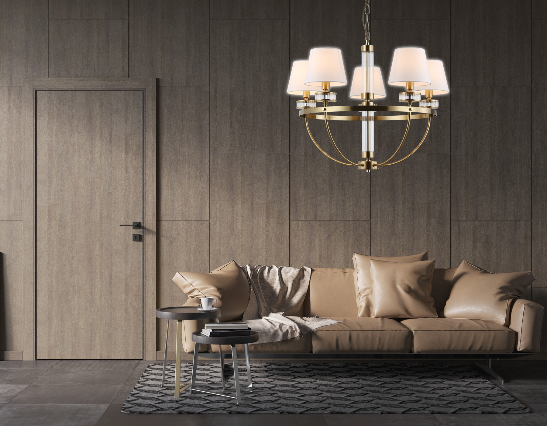 Подвесная люстра с абажурами LH71251/5 BS/WH латунь/белый E14/5 max 40W D700*990