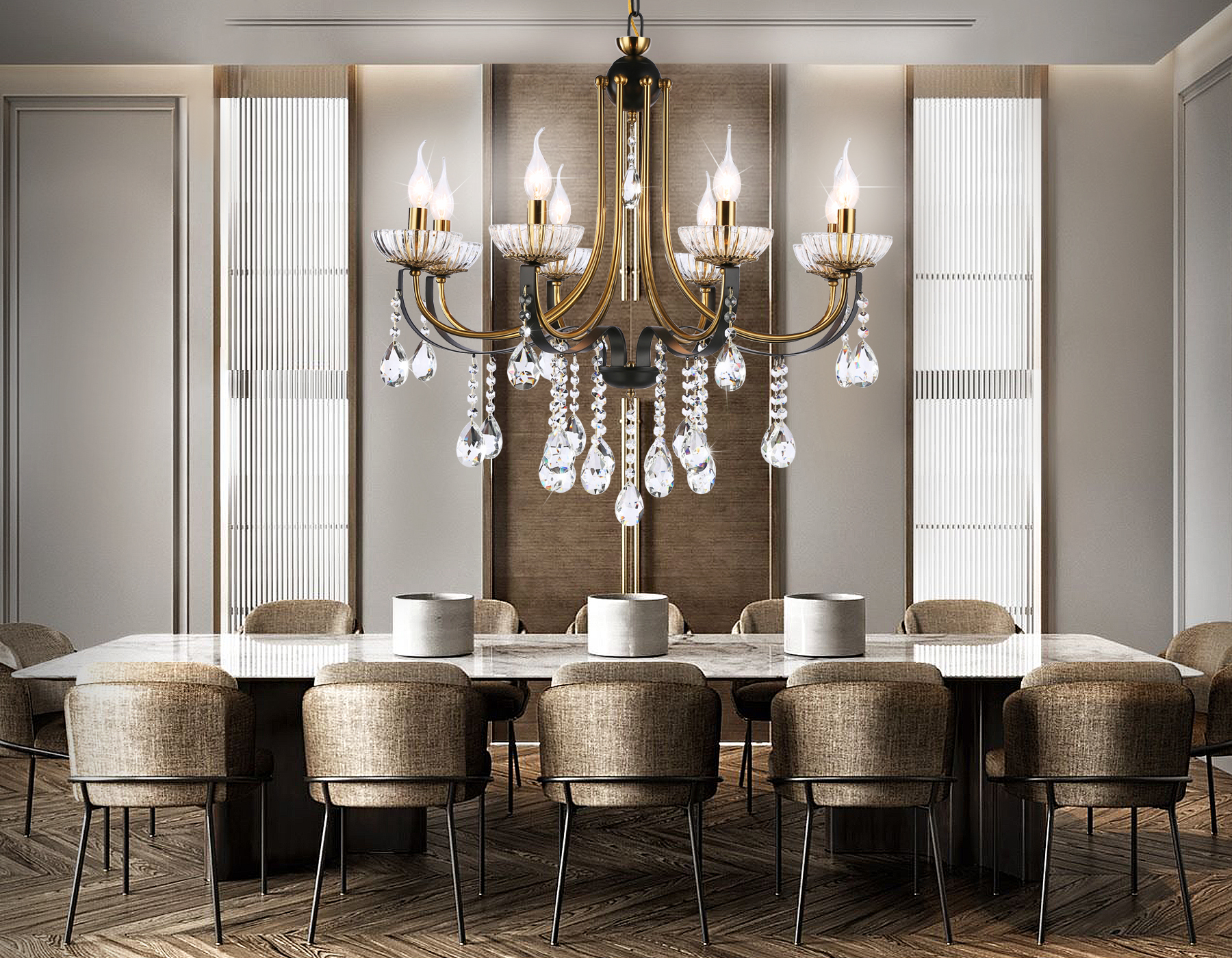 Подвесная люстра с хрусталем TR4953/8 BK/GD/CL черный/золото/прозрачный E14*8 max 40W D740*735