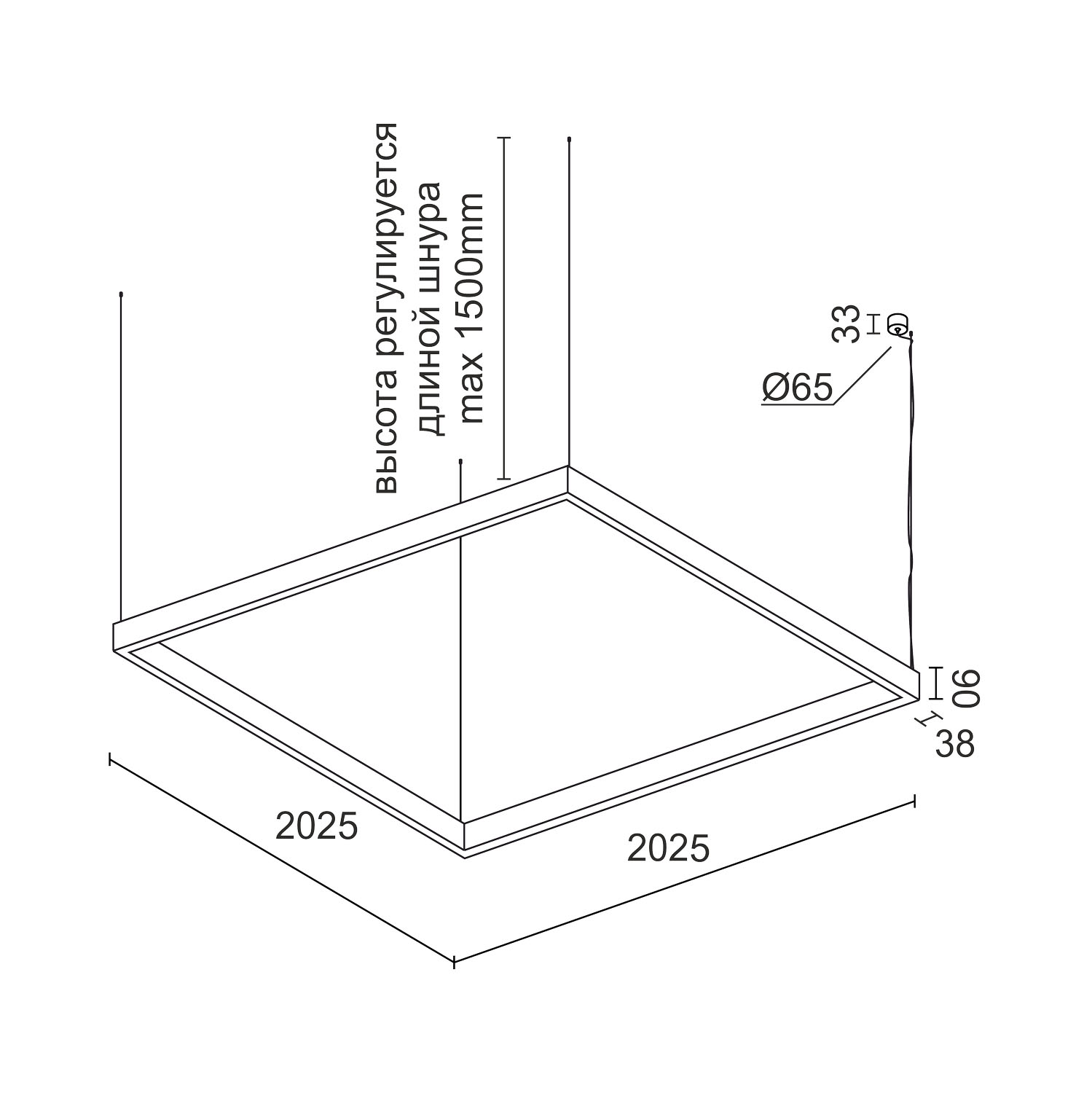 Подвесной светодиодный светильник Ledron KVADRO HL 2025 Black 4000K (4721)