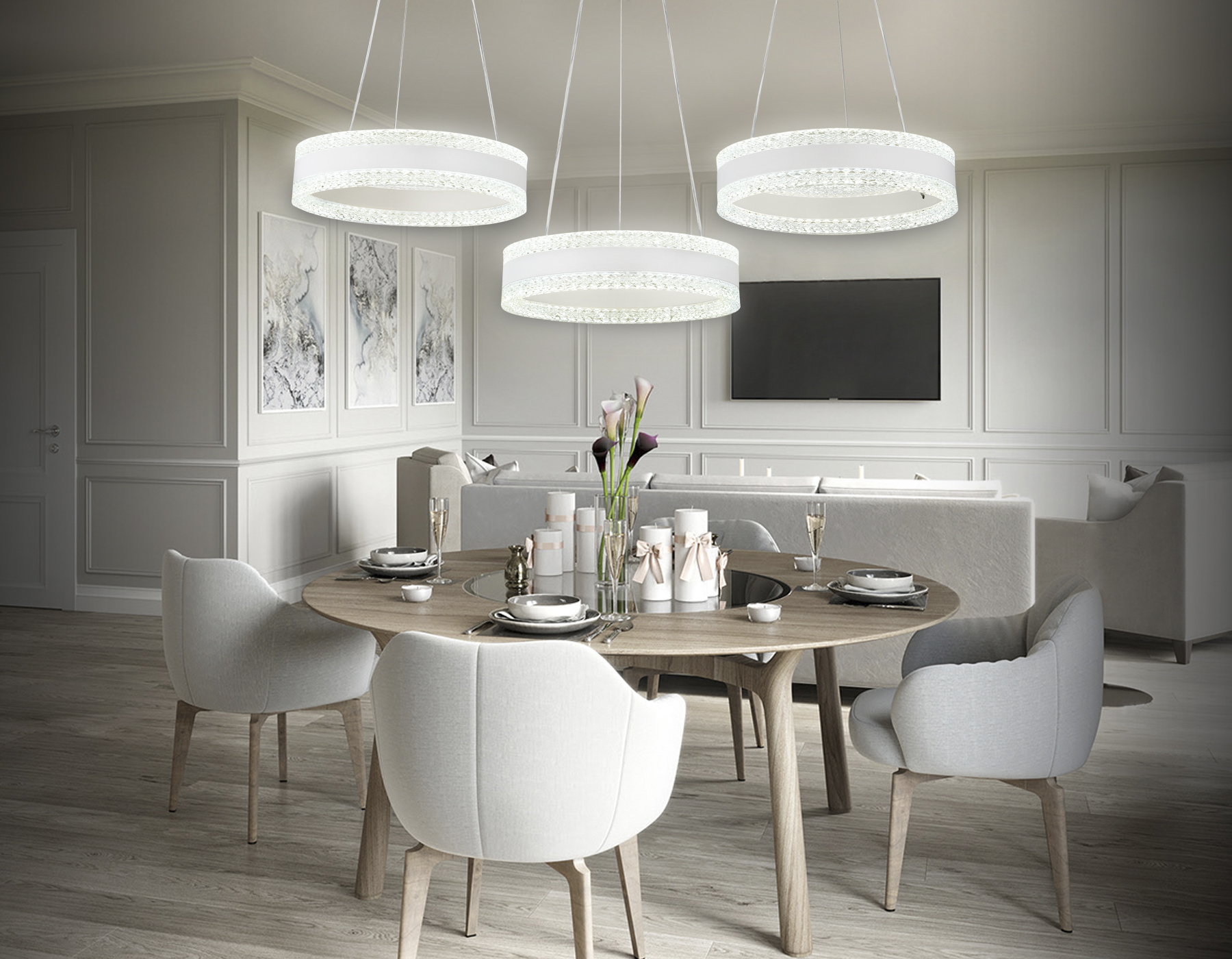 Управляемый подвесной светодиодный светильник FA6206/3 WH белый 122W 3000K+6400K/3000K/6400K/4200K+4200K 840*300*750 (ПДУ РАДИО 2.4G)