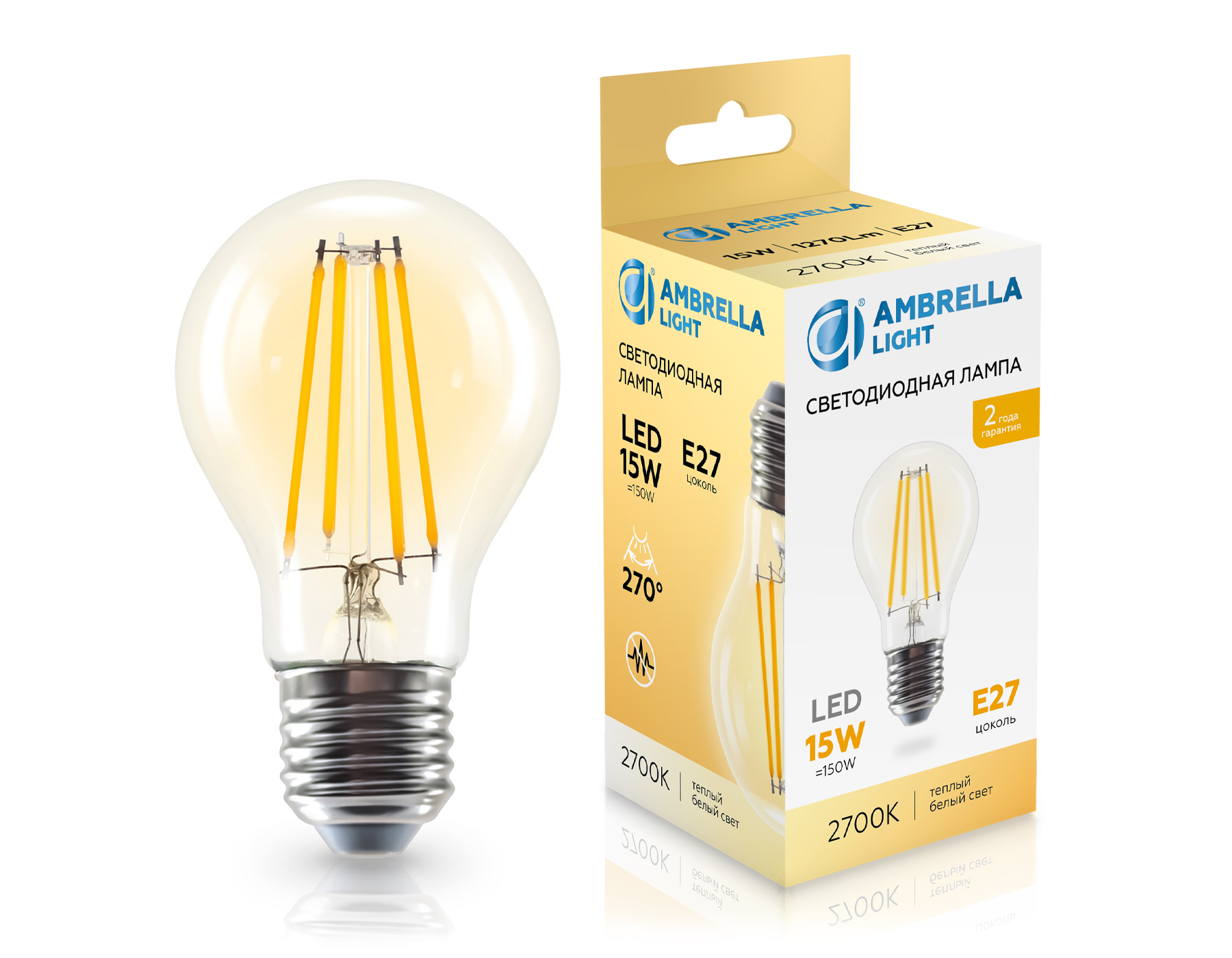 Лампа светодиодная Лон A60 15W 2700K 601513 Filament LED A60 15W E27 2700K 220-240V