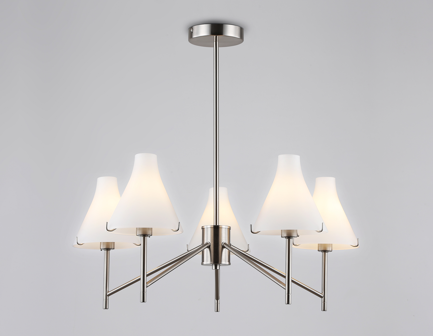 Люстра со стеклянными плафонами на штанге LH57123/5 SN/FR никель/белый матовый E14/5 max 40W D650*590