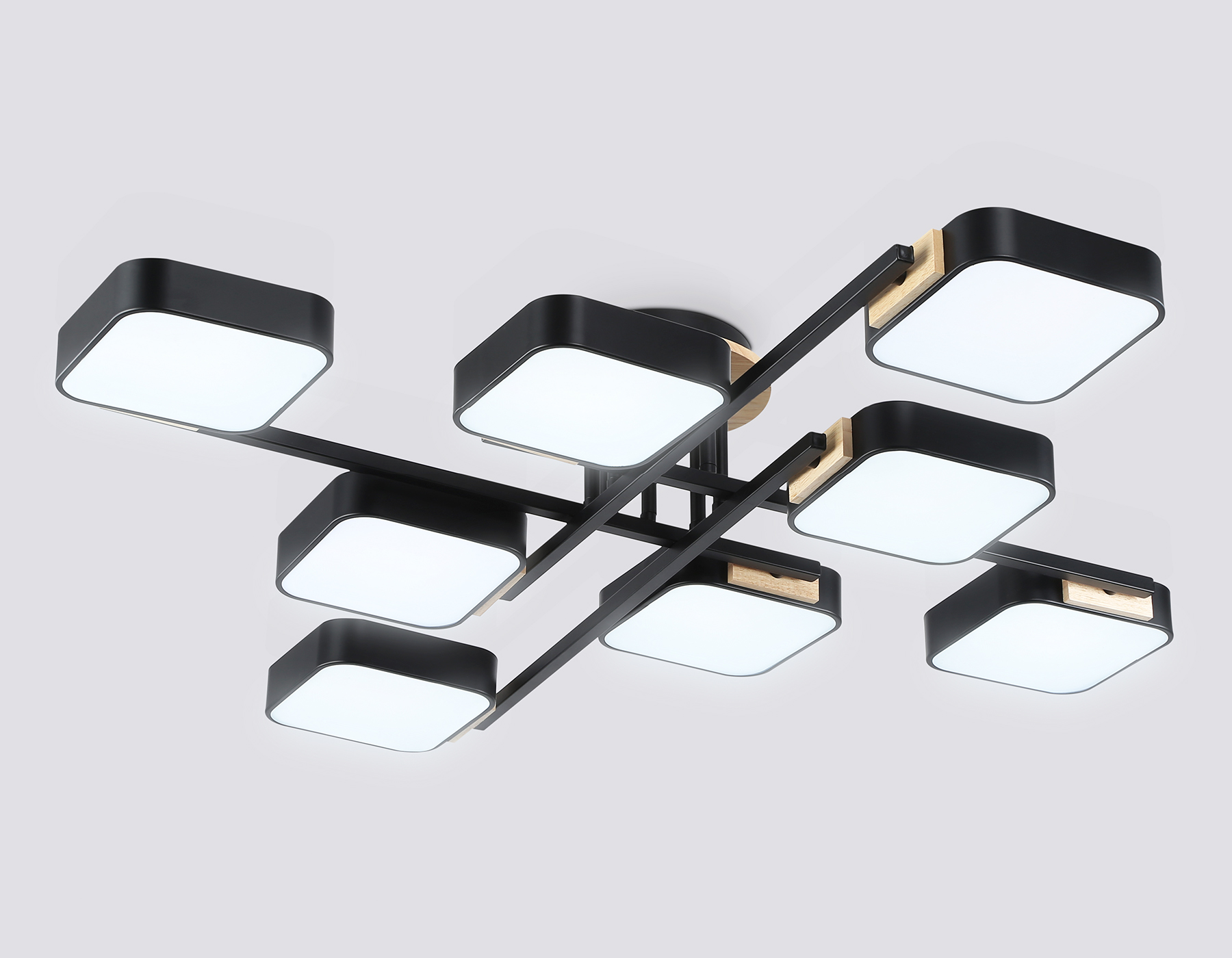 Люстра светодиодная на штанге FL4890/8 BK/WD черный/дерево 144W 3000-6000K 960*960*160 (без ПДУ)