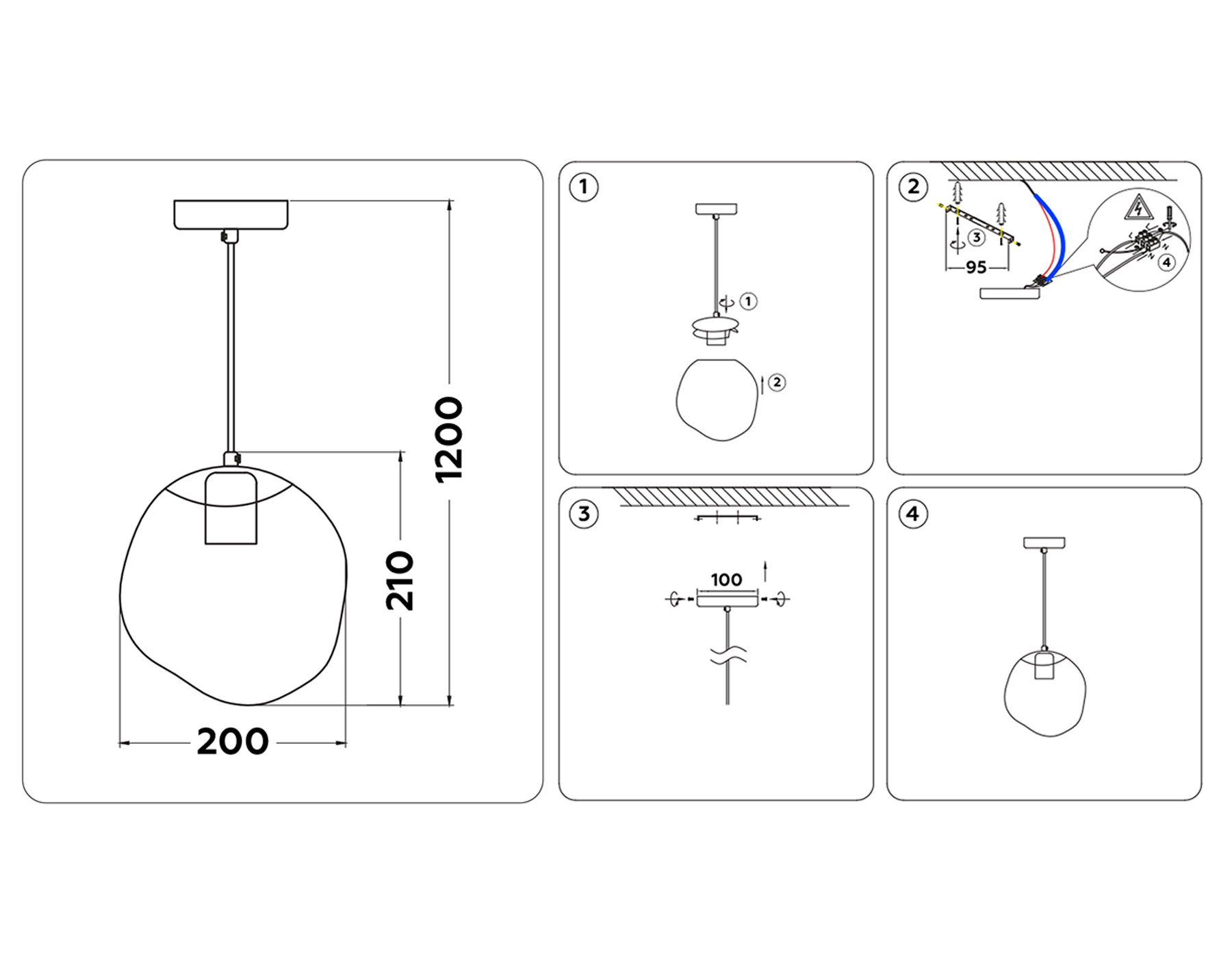 Подвесной светильник TR3511 BK/SM черный/дымчатый E27 max 40W D200*1200