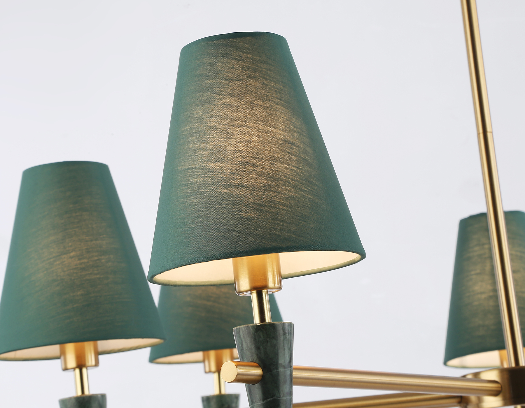 Люстра на штанге с абажурами и мрамором LH75053/7 BS/GN латунь/зеленый E14*7 max 40W D840*580