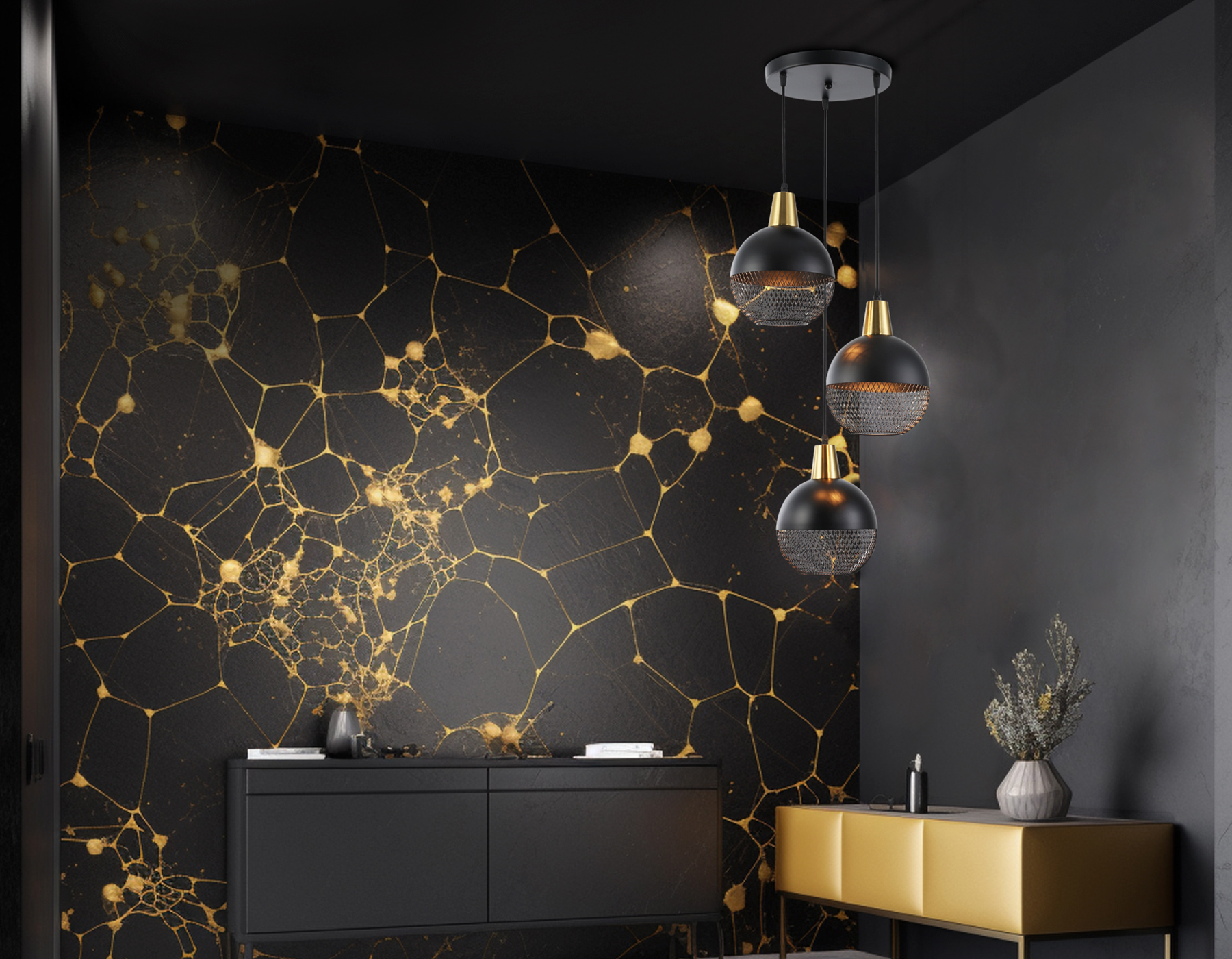 Светильник подвесной TR8505/3 BK/CP черный/медь E27/3 max 60W D410*1000