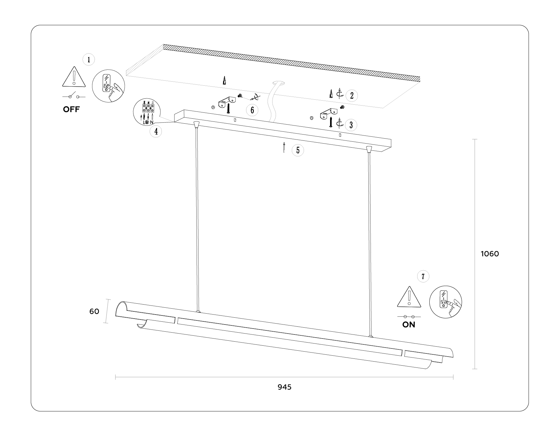 Подвесной светодиодный светильник TN71337 BK черный LED 10W 4200K 945*60*1060