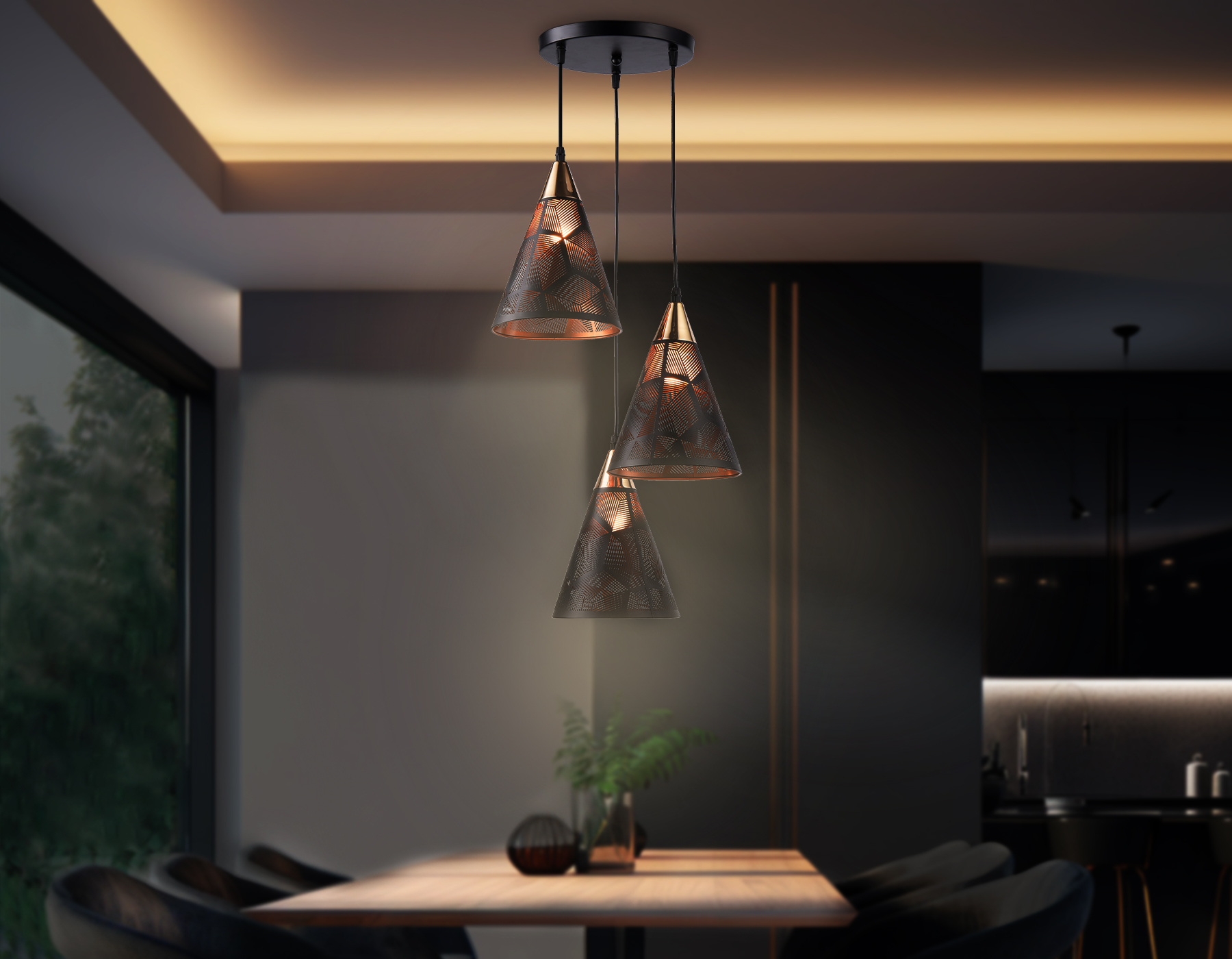 Подвесной светильник TR8435/3 BK/FGD черный/золото E27/3 max 40W D180*800