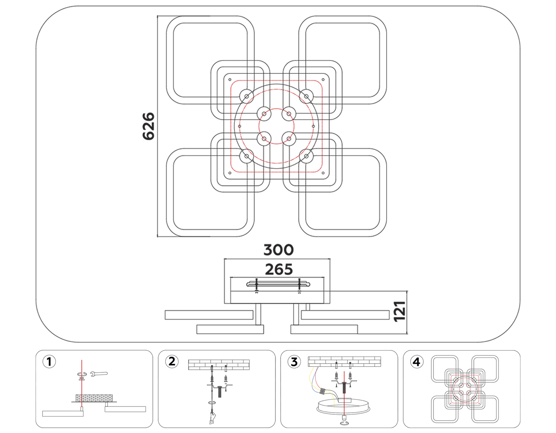 Светодиодный потолочный светильник с подсветкой FA3866/4+4 WH белый 144W 3000K-6400K+RGB 627*627*121 (ПДУ РАДИО 2.4G)