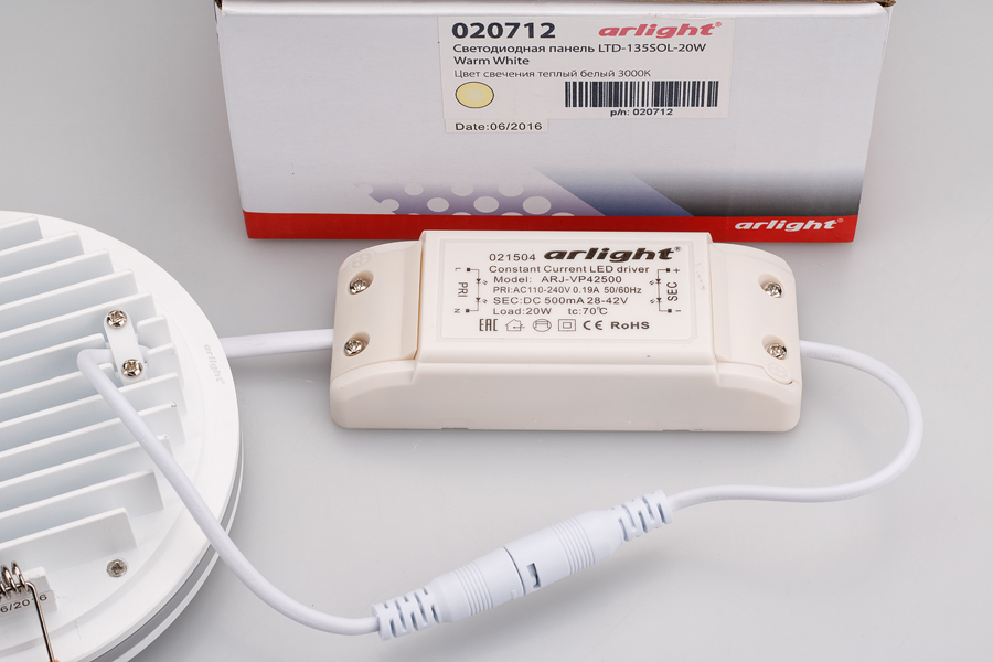 Светодиодная панель LTD-135SOL-20W Warm White (Arlight, IP44 Пластик, 3 года) 020712