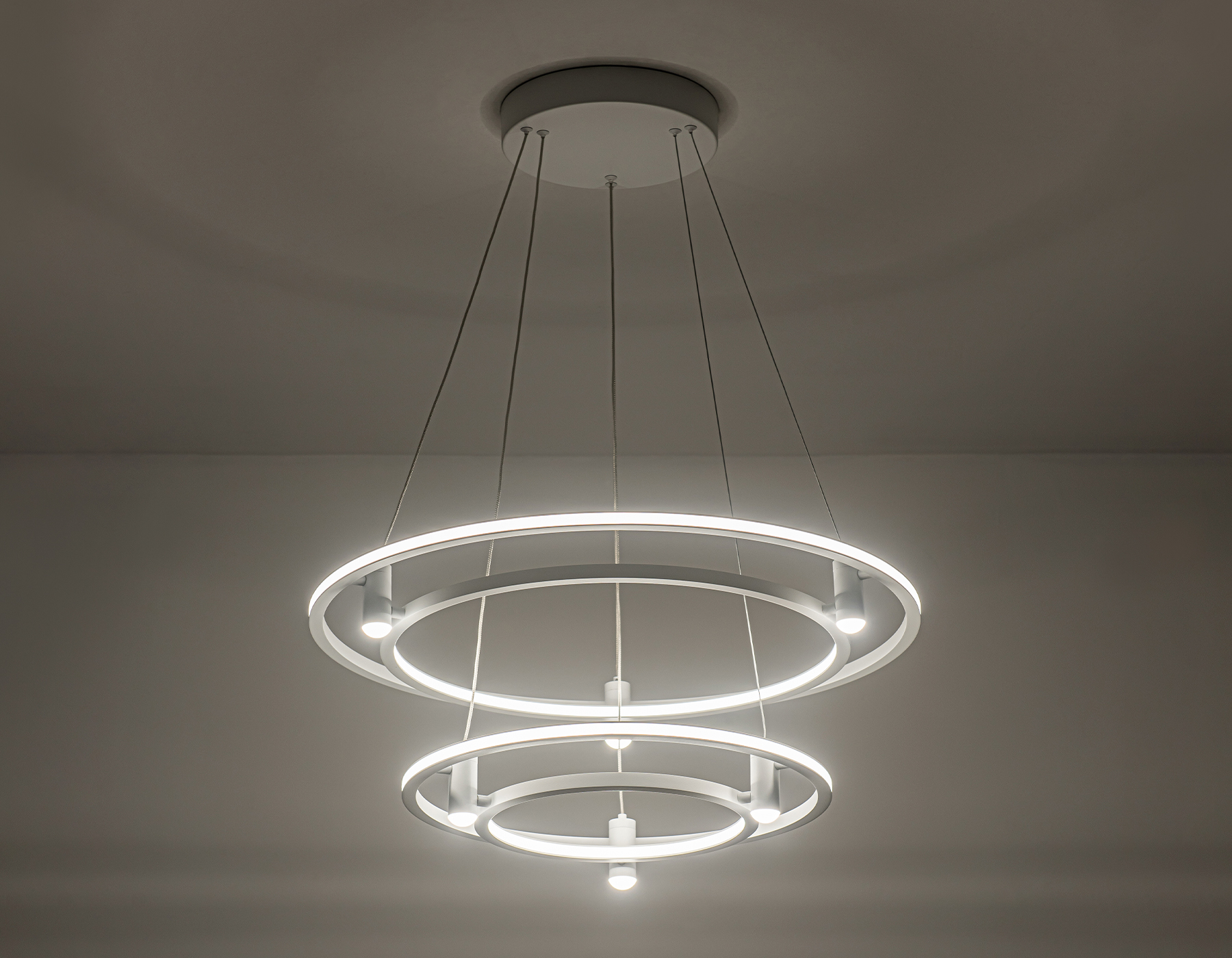 Подвесной светодиодный светильник FL5542/2+6 WH белый 90W 3000K/4200K/6400K D600/400*1300 (без ПДУ)