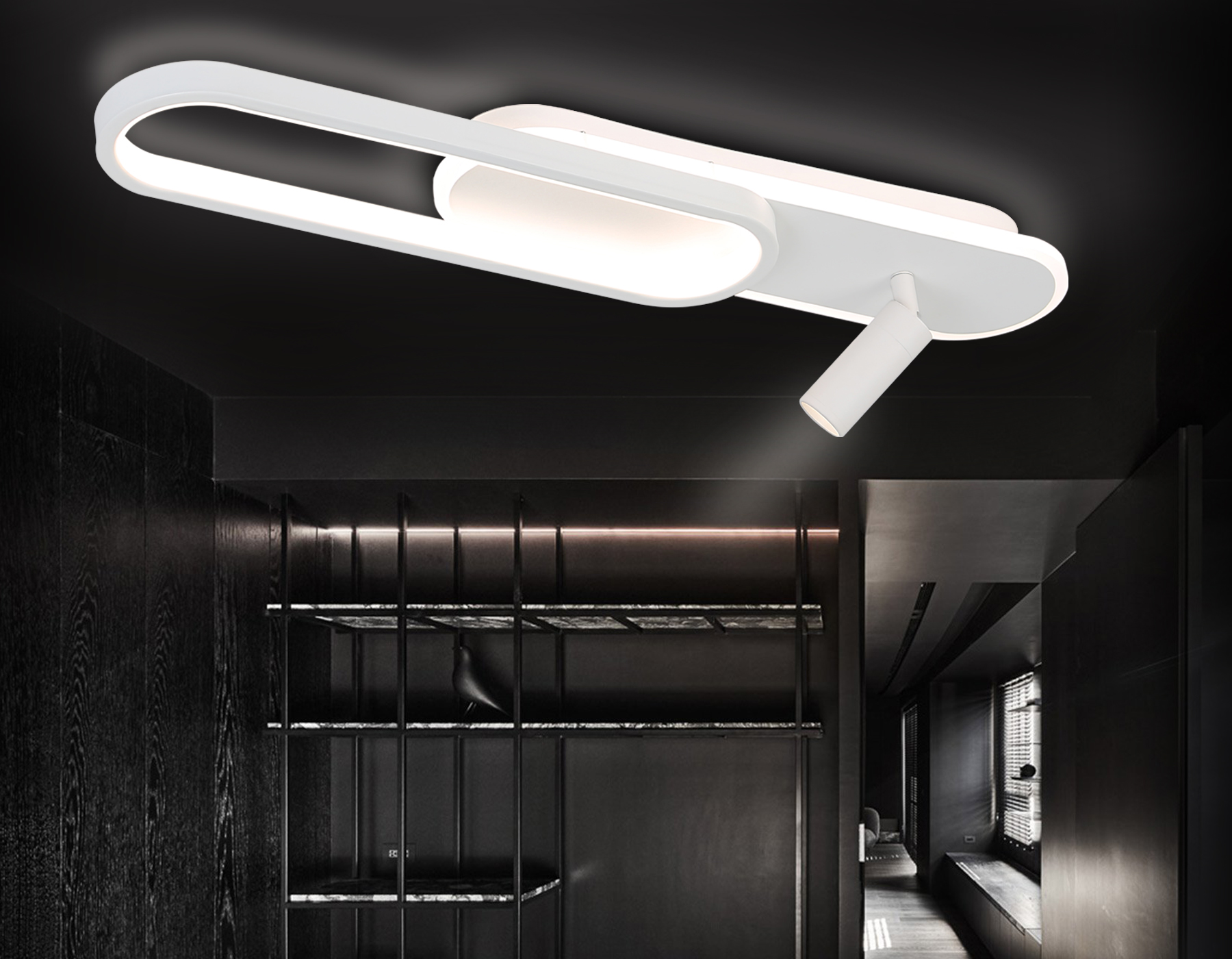 Настенно-потолочный светодиодный светильник с пультом FL5108/2+1 WH белый 53W 3000K/4200K/6400K+4200K 600*120*110 (ПДУ ИК)