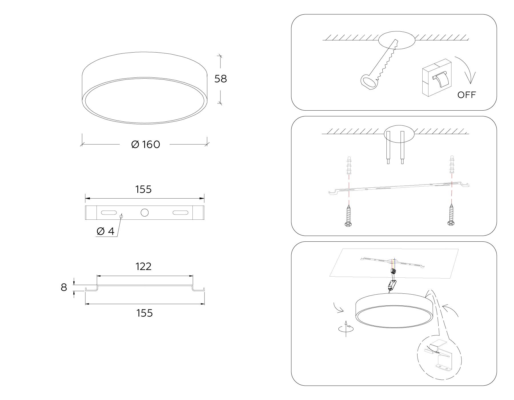 Потолочный светодиодный светильник FV5516 WH белый LED 18W 4200K D160*58 (Без ПДУ)