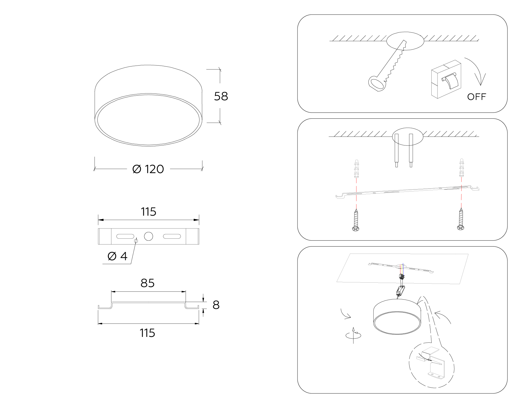Потолочный светодиодный светильник FV5514 BK черный LED 15W 4200K D120*58 (Без ПДУ)