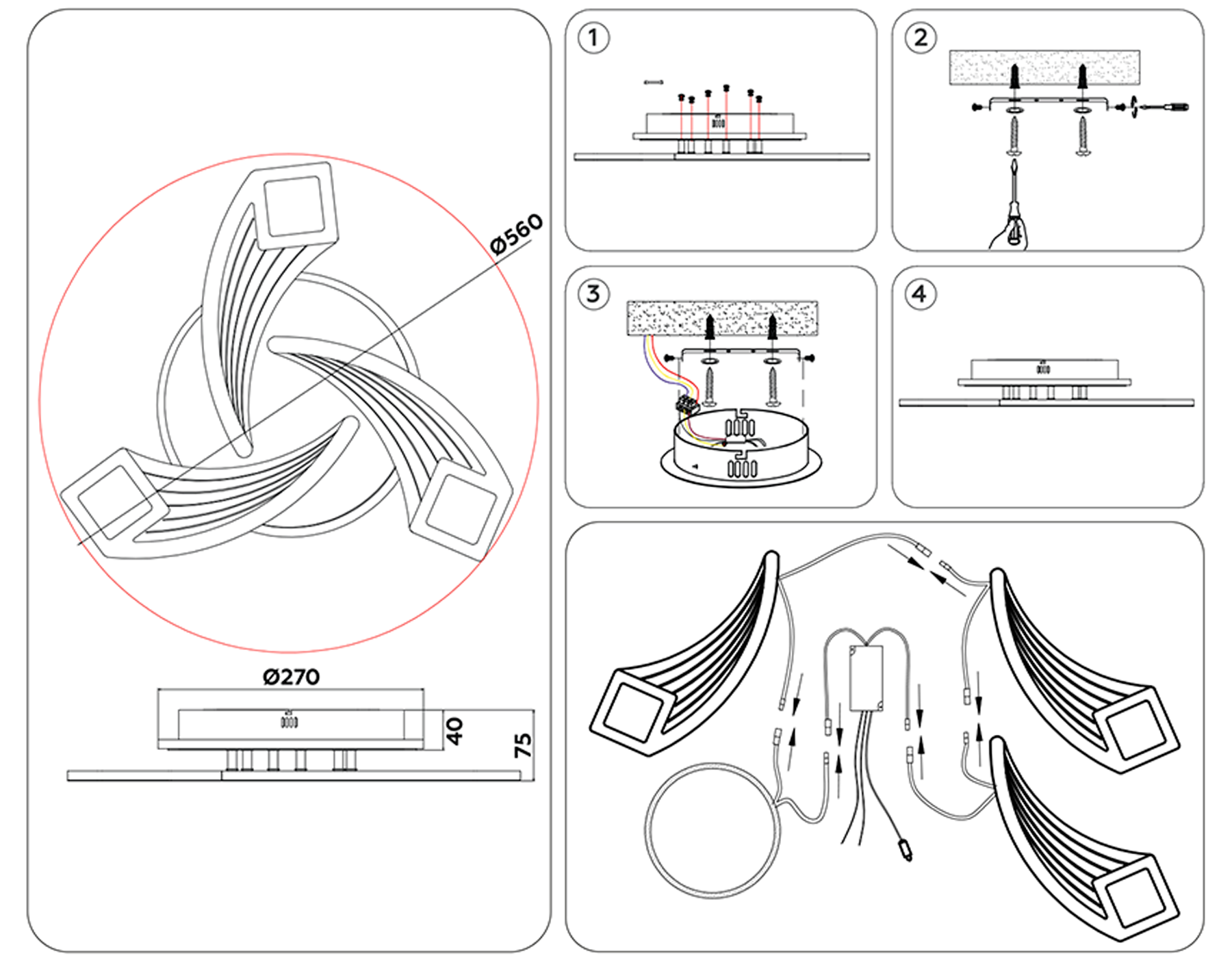Потолочный светодиодный светильник с пультом FA4477/3 BK черный 62W 3000K+6400K/4200K/6400K+3000K D560*75 (ПДУ ИК)
