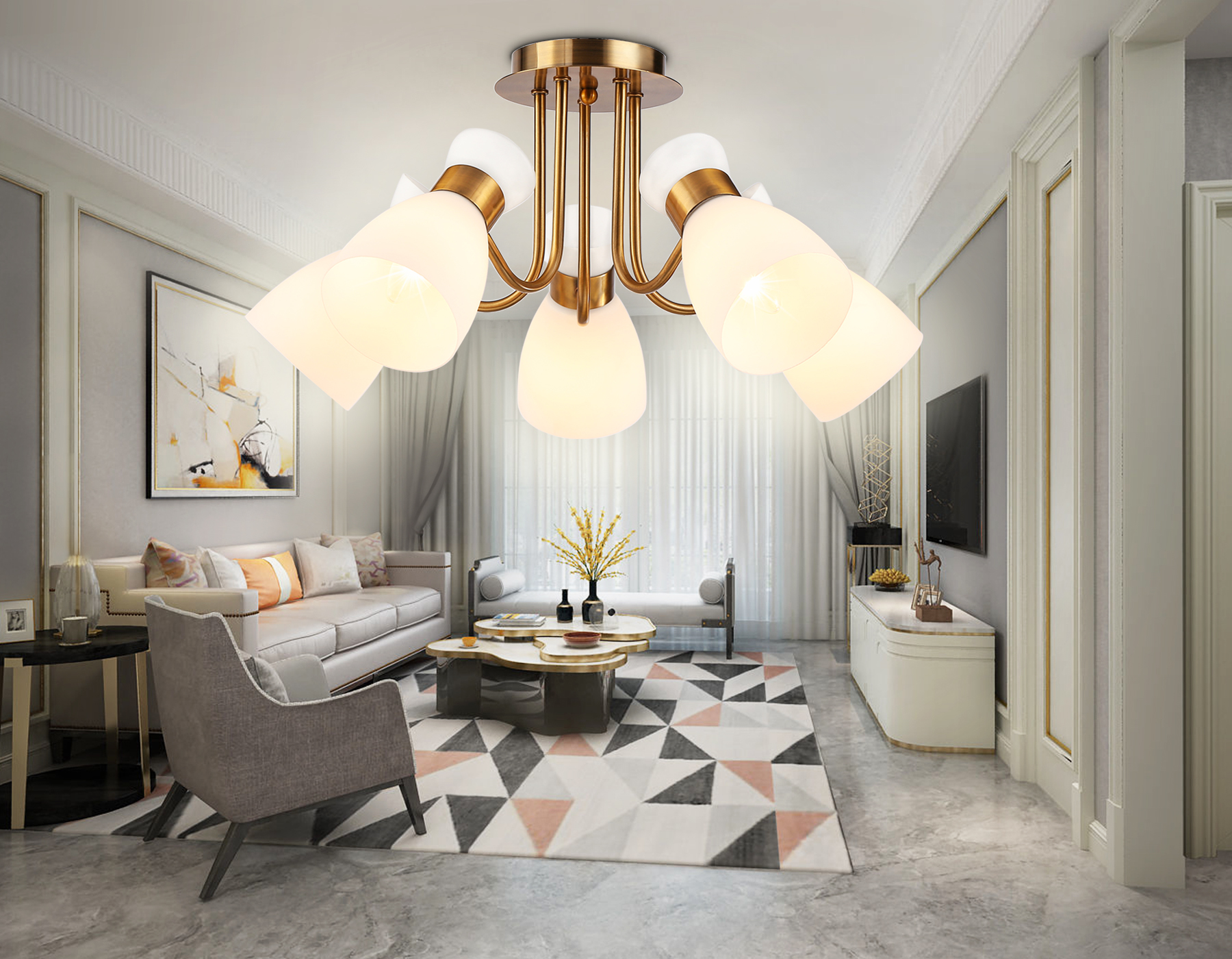 Подвесная люстра TR3218/5 GD/FR золото/белый матовый E27*5 max 40W D580*290