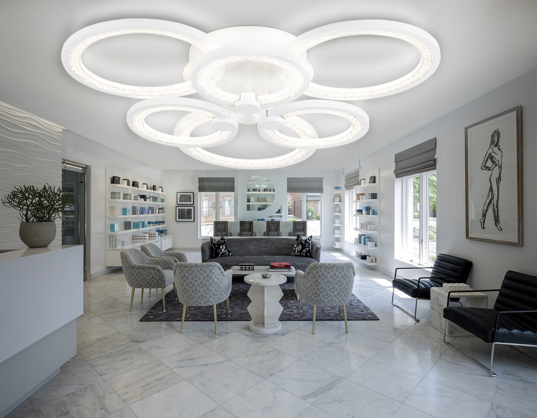 Потолочный светодиодный светильник с пультом FA4085/3+3 WH белый 100W 3000K+6400K/4200K/6400K+3000K 620*570*120 (ПДУ ИК)